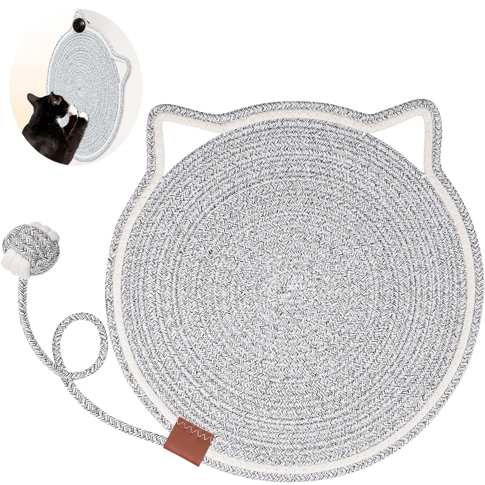 Cat Scratcher Mat, Natural Cotton Rope Cat Scratch Pad, 15.7'' Round Horizontal Floor Cat Scratching Pads For Indoor Cats, Cat F