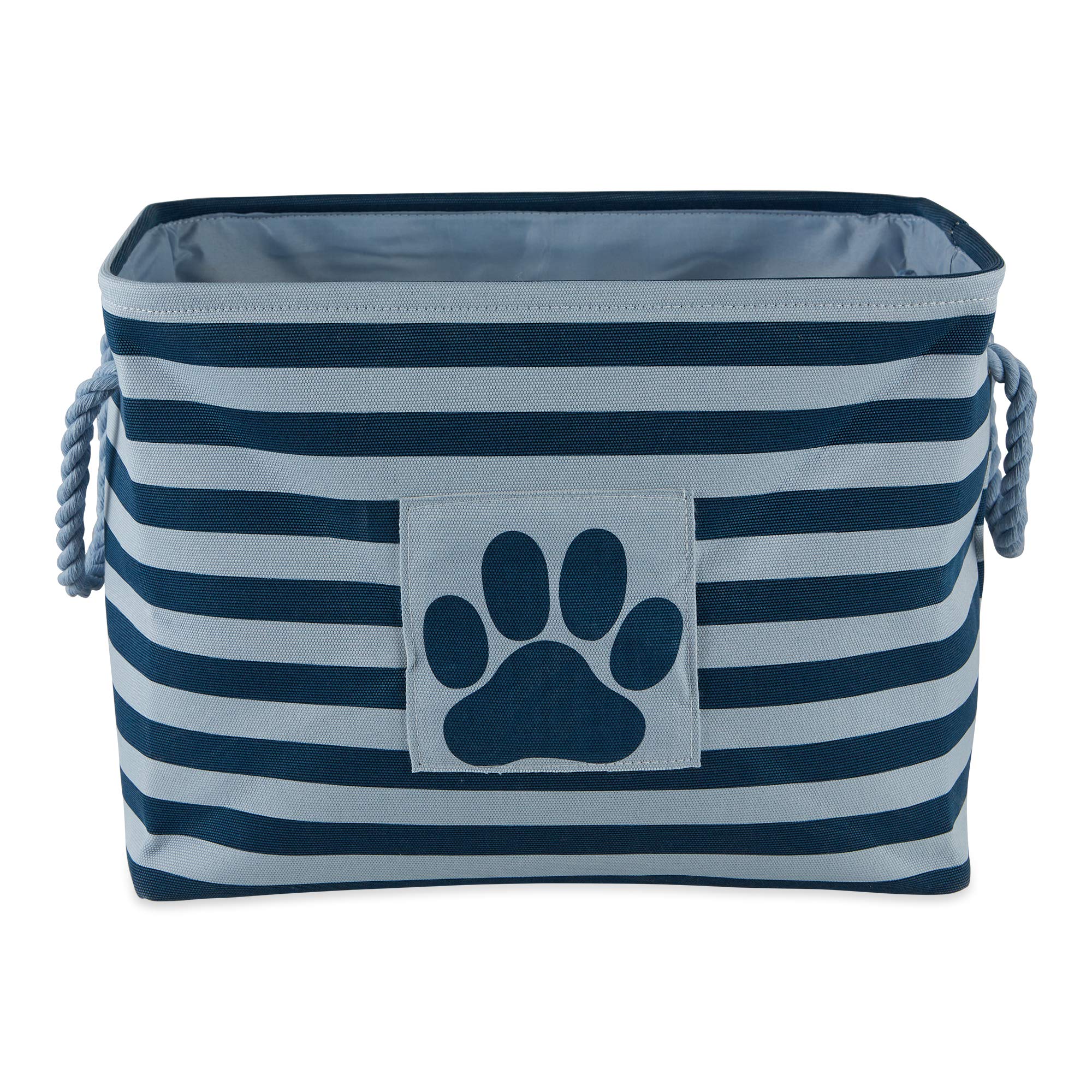 Bone Dry Polyester Pet Bin Stripe With Paw Patch Dark Navy Rectangle Medium