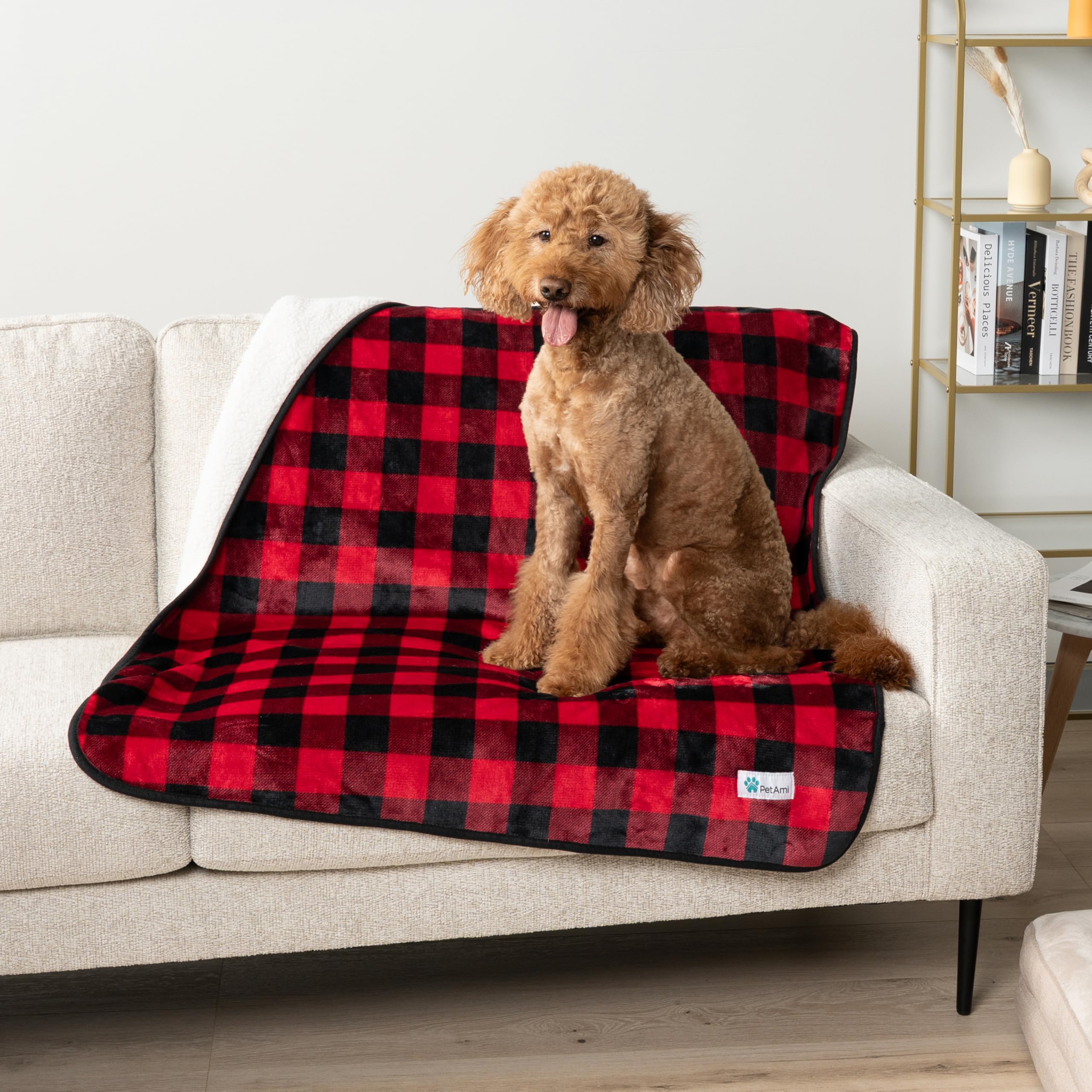 Petami Waterproof Dog Blanket For Medium Large Dogs, Pee Proof Pet Blanket For Bed Couch, Reversible Water Proof Blanket For Puppy Indoor Cat, Soft Dog Pee Crate Cover Washable, 60X80 Checkered Red