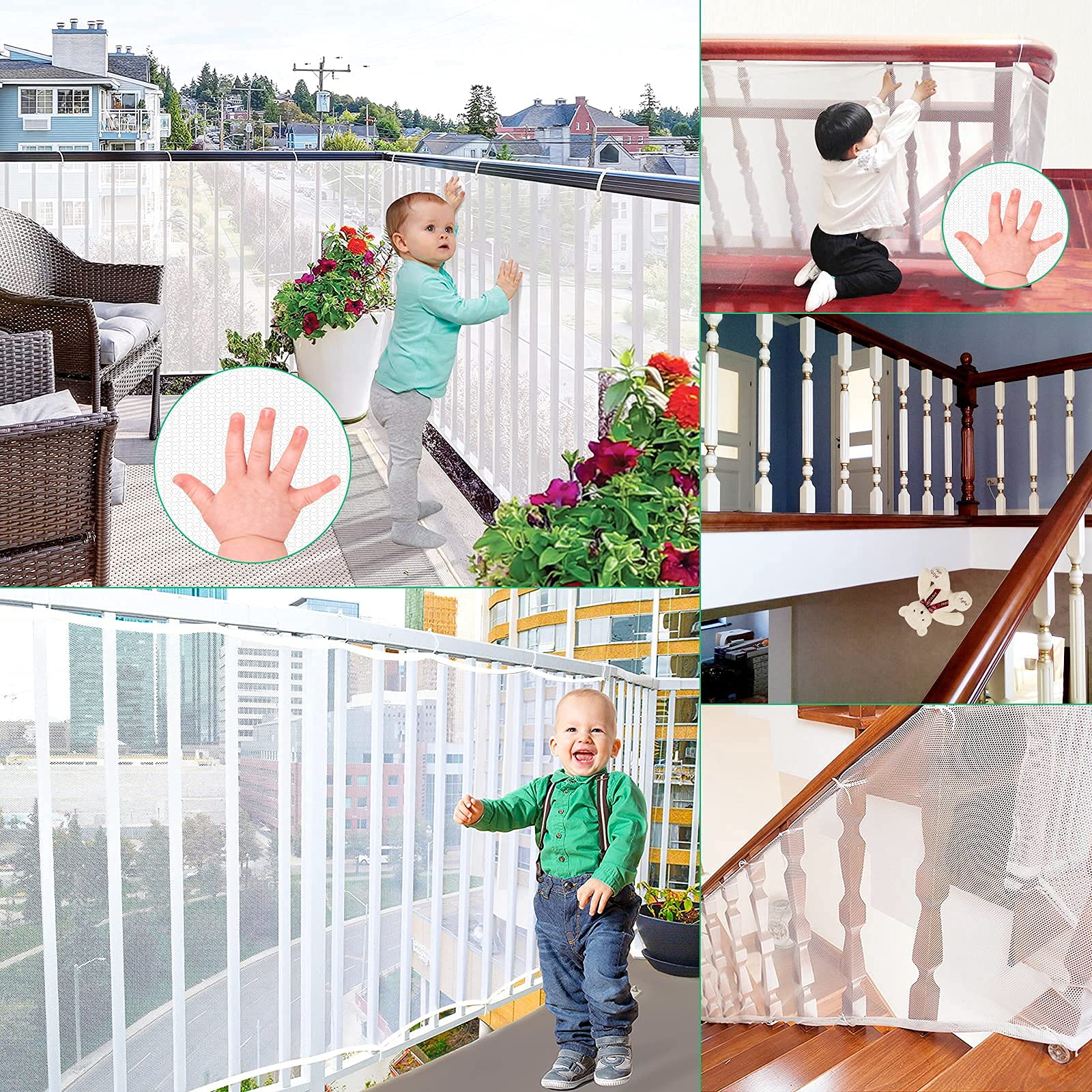 Aixingyun Child Safety Net - Durable White Banister Guard for Stairs, Cribs & Balconies, Easy Install, 10ft Lx3ft H, Baby & Pet Proofing