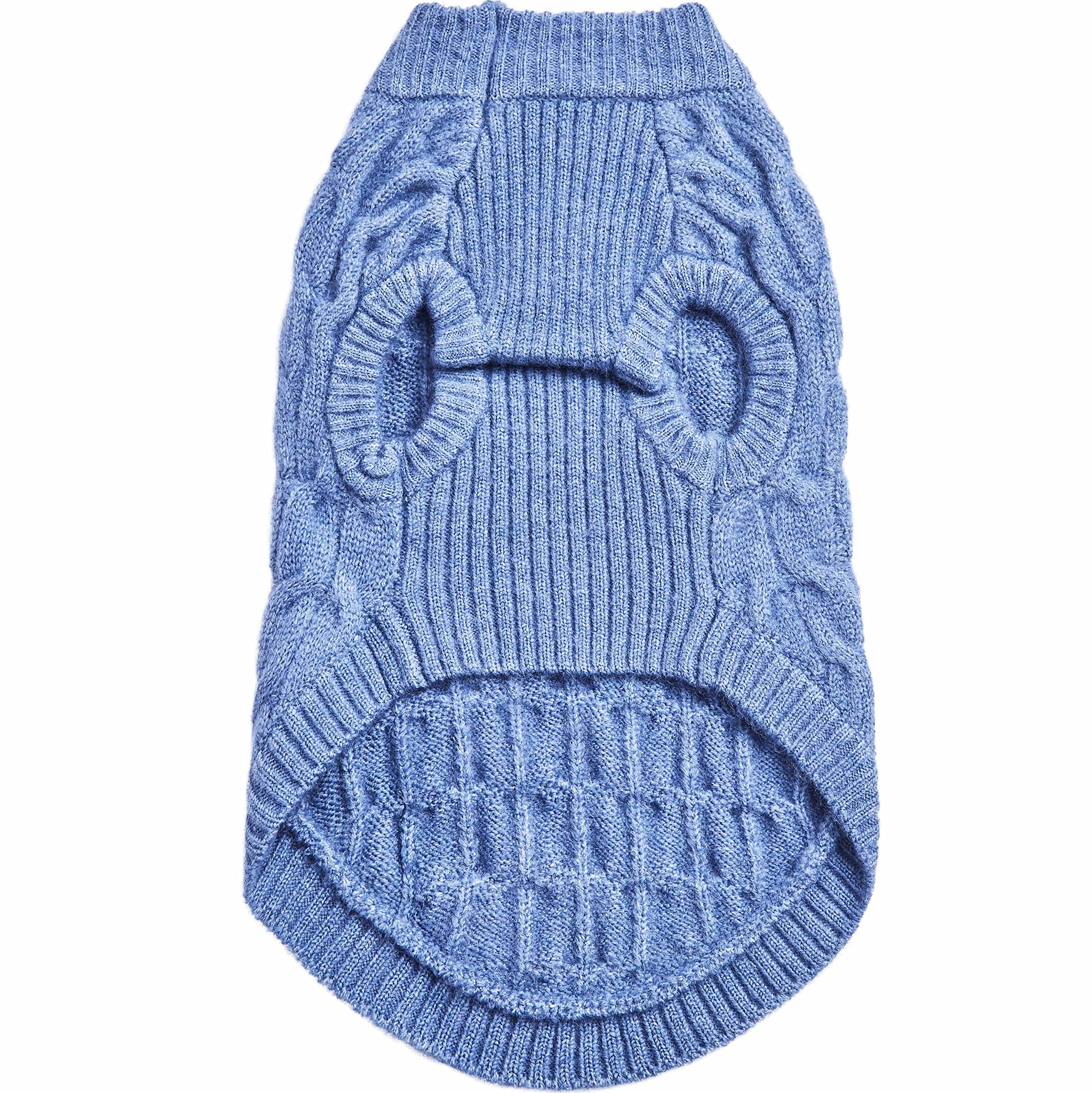 Blueberry Pet Classic Fuzzy Textured Knit Pullover Crew-Neck Dog Sweater In Heather Blue, Back Length 22', Pack Of 1 Clothes For Dogs