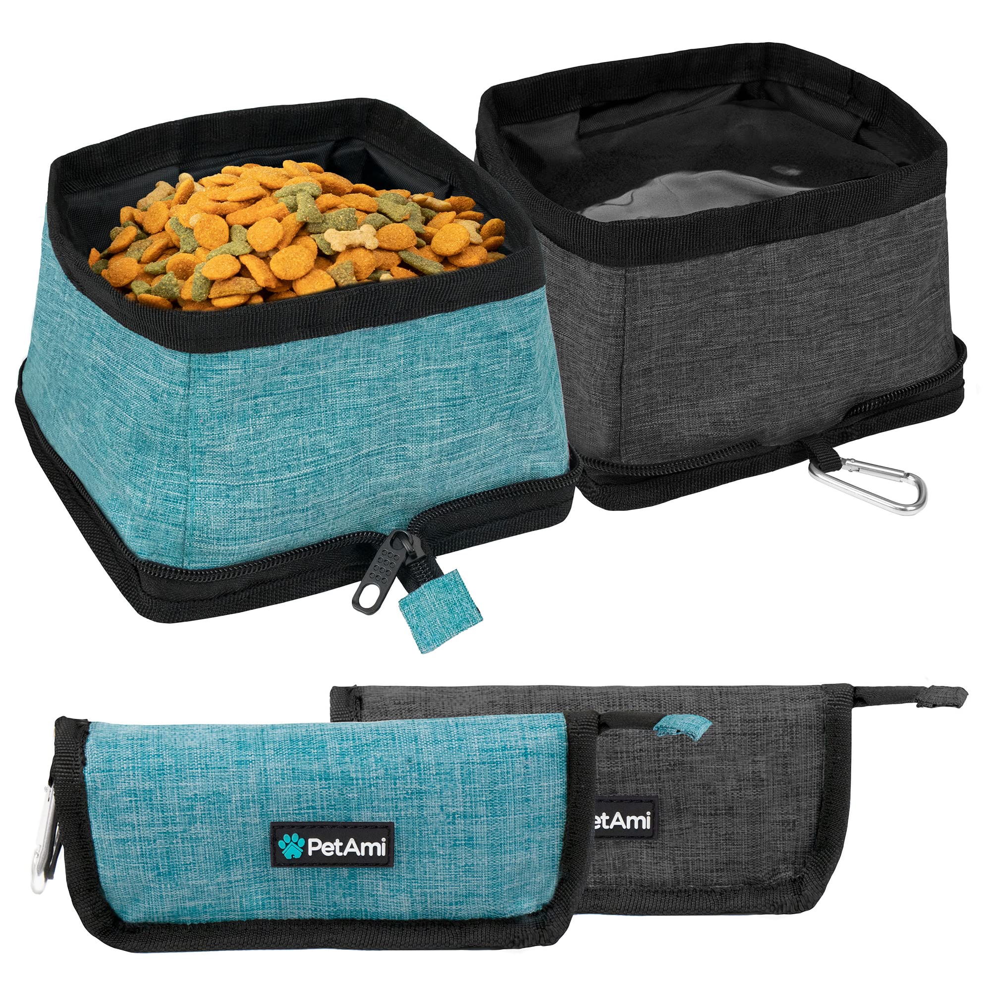 PetAmi Collapsible Dog Bowls 2 Pack, Food and Water Bowls Travel Set, Portable Pet Dish No Spill, Foldable Lightweight BPA Free 