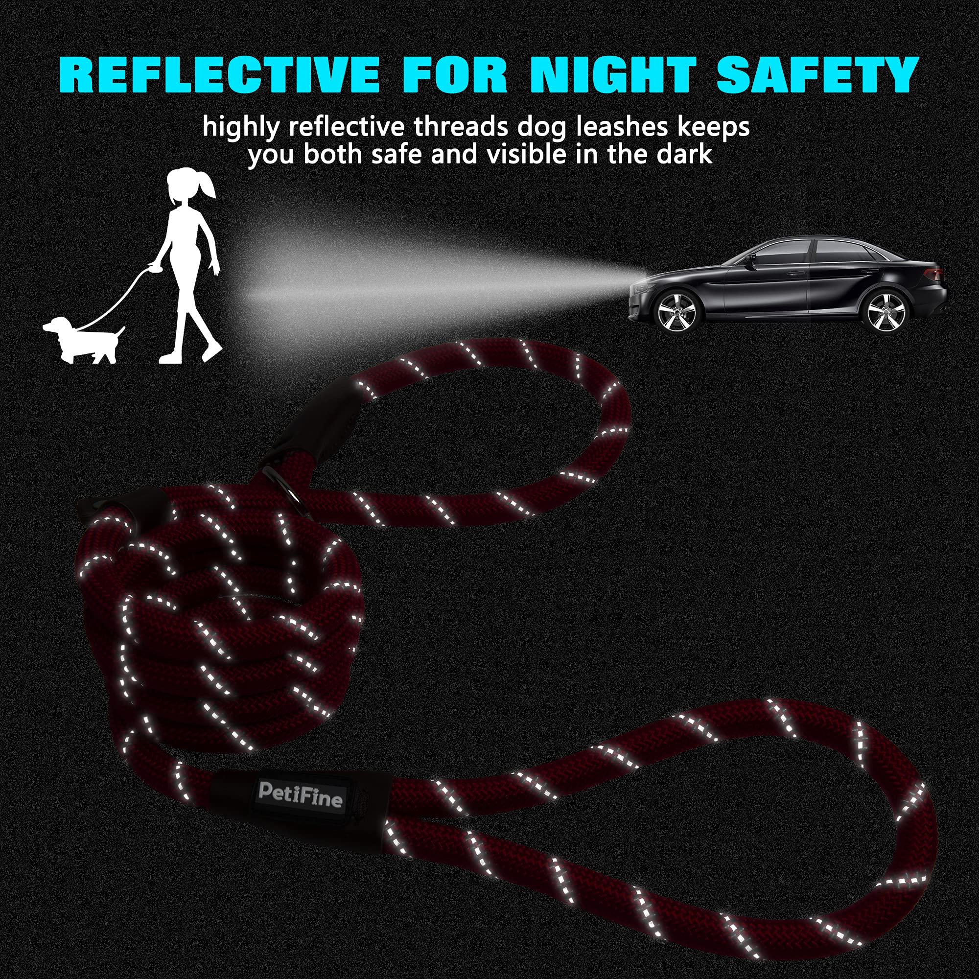 Petifine Slip Lead Dog Leash,6Ft X 3/8 '' Reflective Durable Dog Training Leash, Heavy Duty Adjustable Nylon Dog Rope Leash Slip
