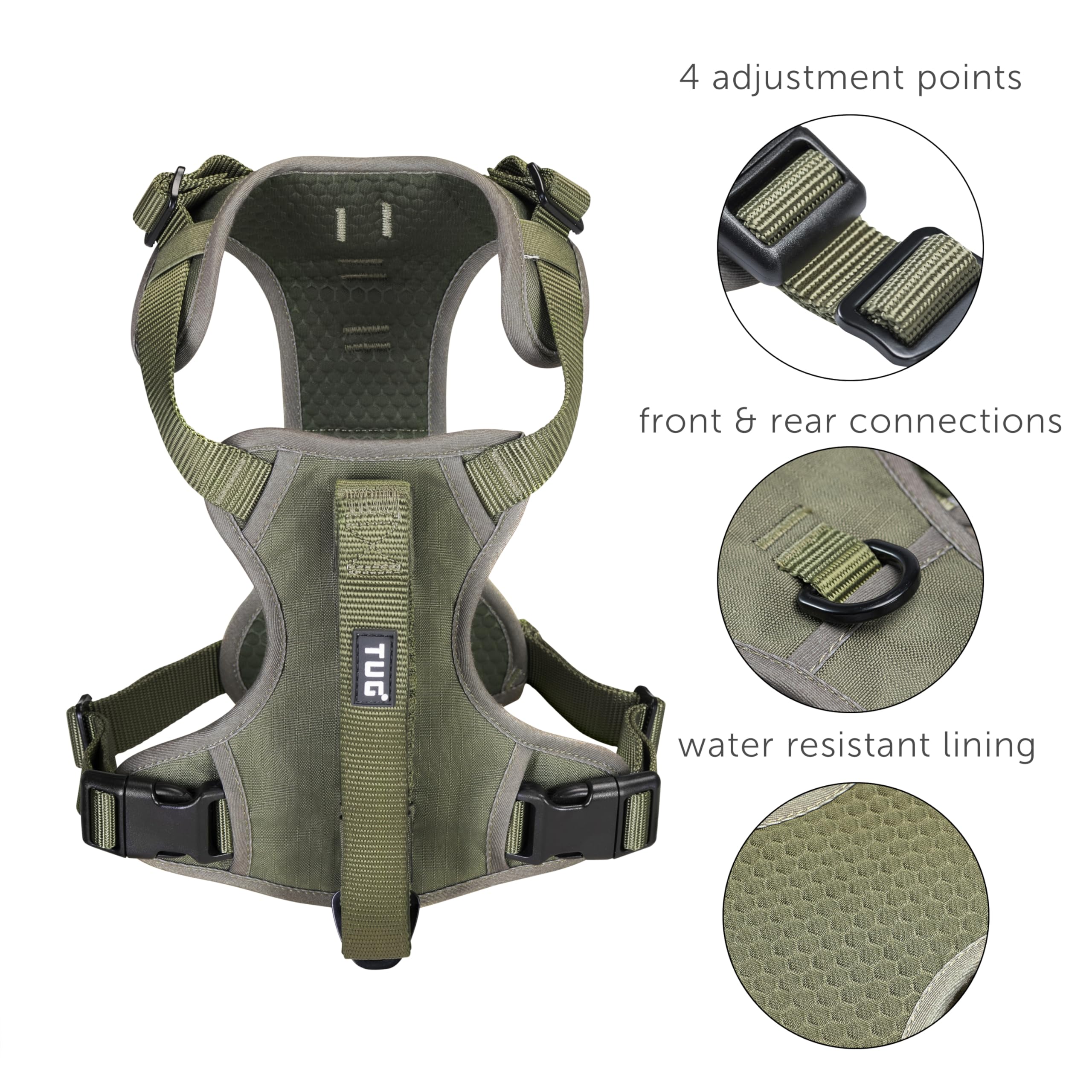 TUG Grab Dog Harness - Large Green Nylon with Integrated Traffic Leash, Model GRAB-H-LG