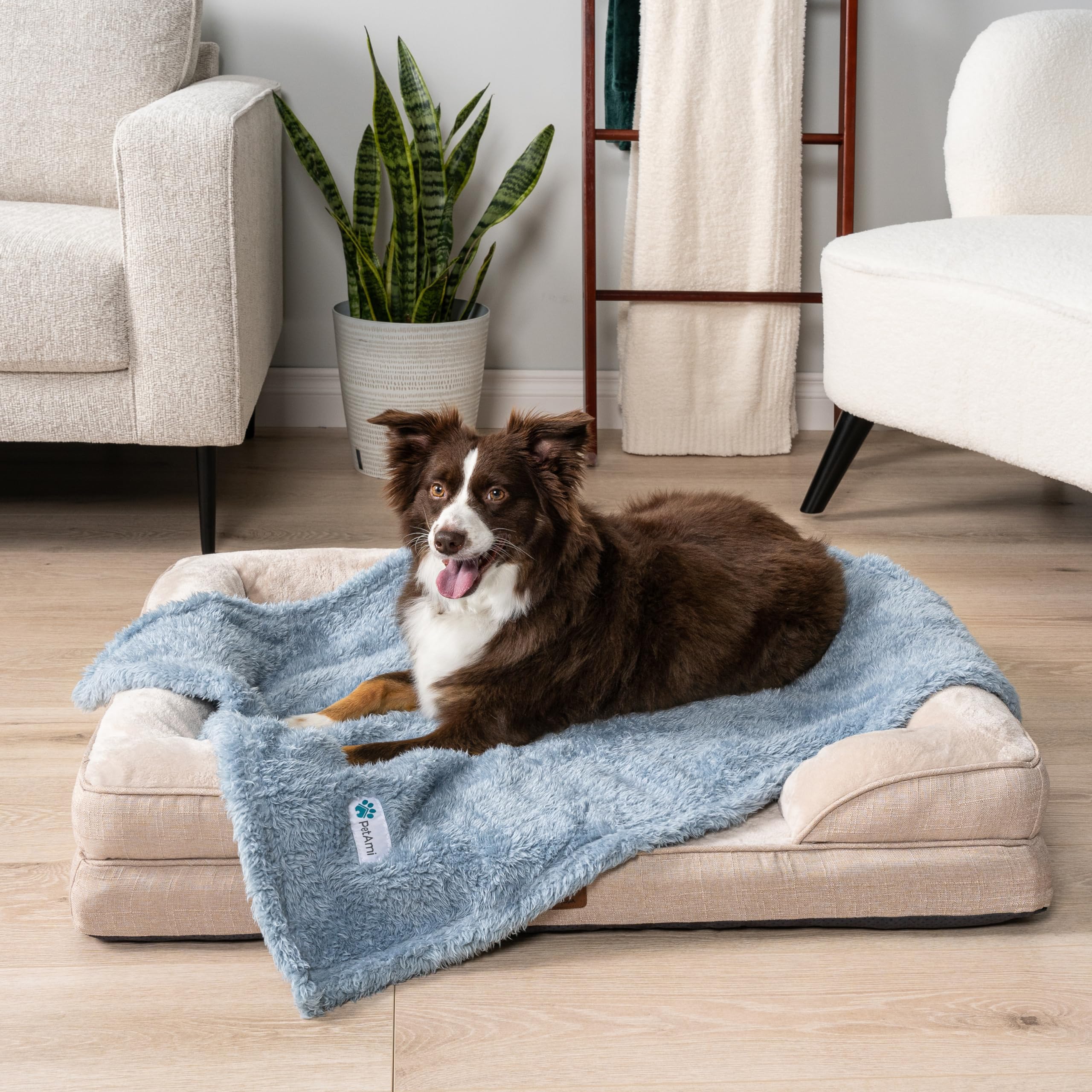 PetAmi Dog Blanket for Small Medium Dogs Blue, Fluffy Soft Puppy Blanket, Sherpa Fleece Cat Blanket for Kitten Doggie, Calming P