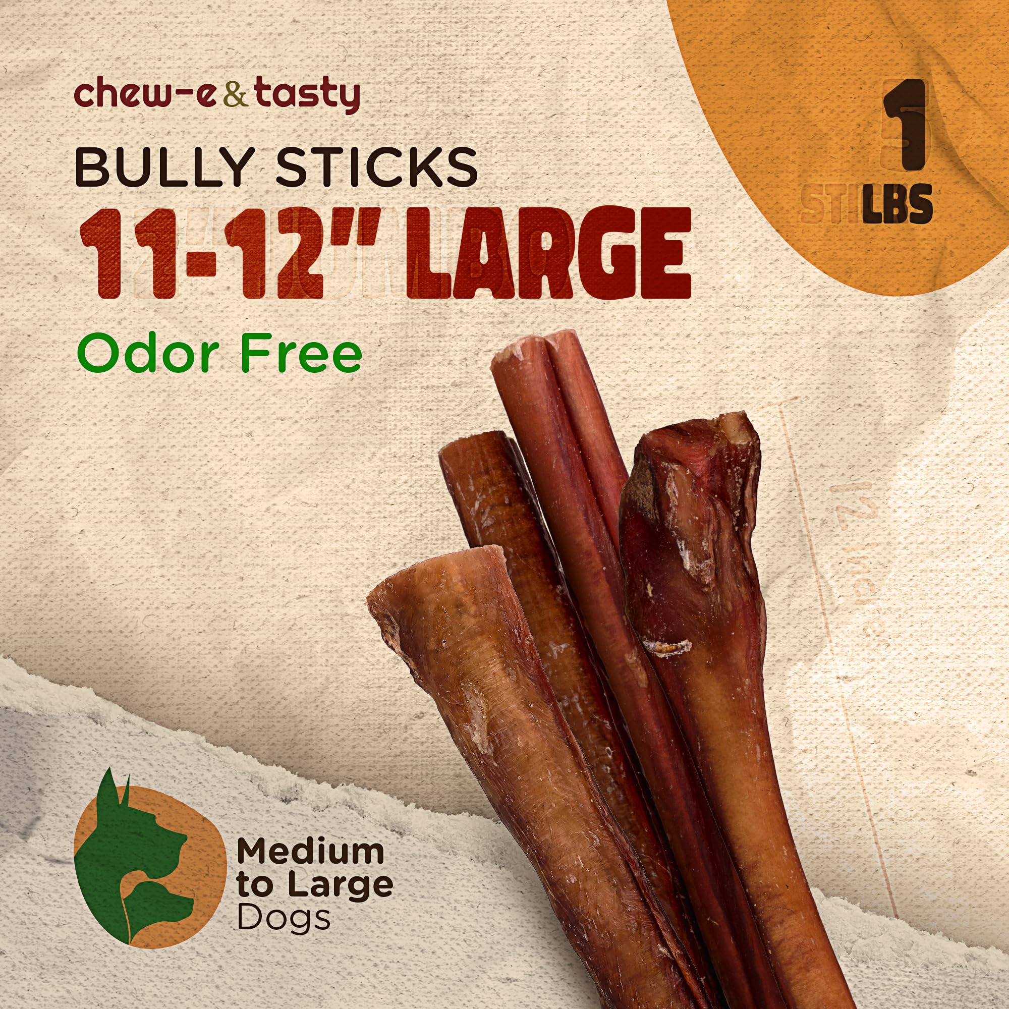 chew-e&tasty 11-12 Bully Sticks for Dogs (1 LBS Pack) - Dog Treats Single Ingredient Long Lasting High Protein - Natural Odor Fr