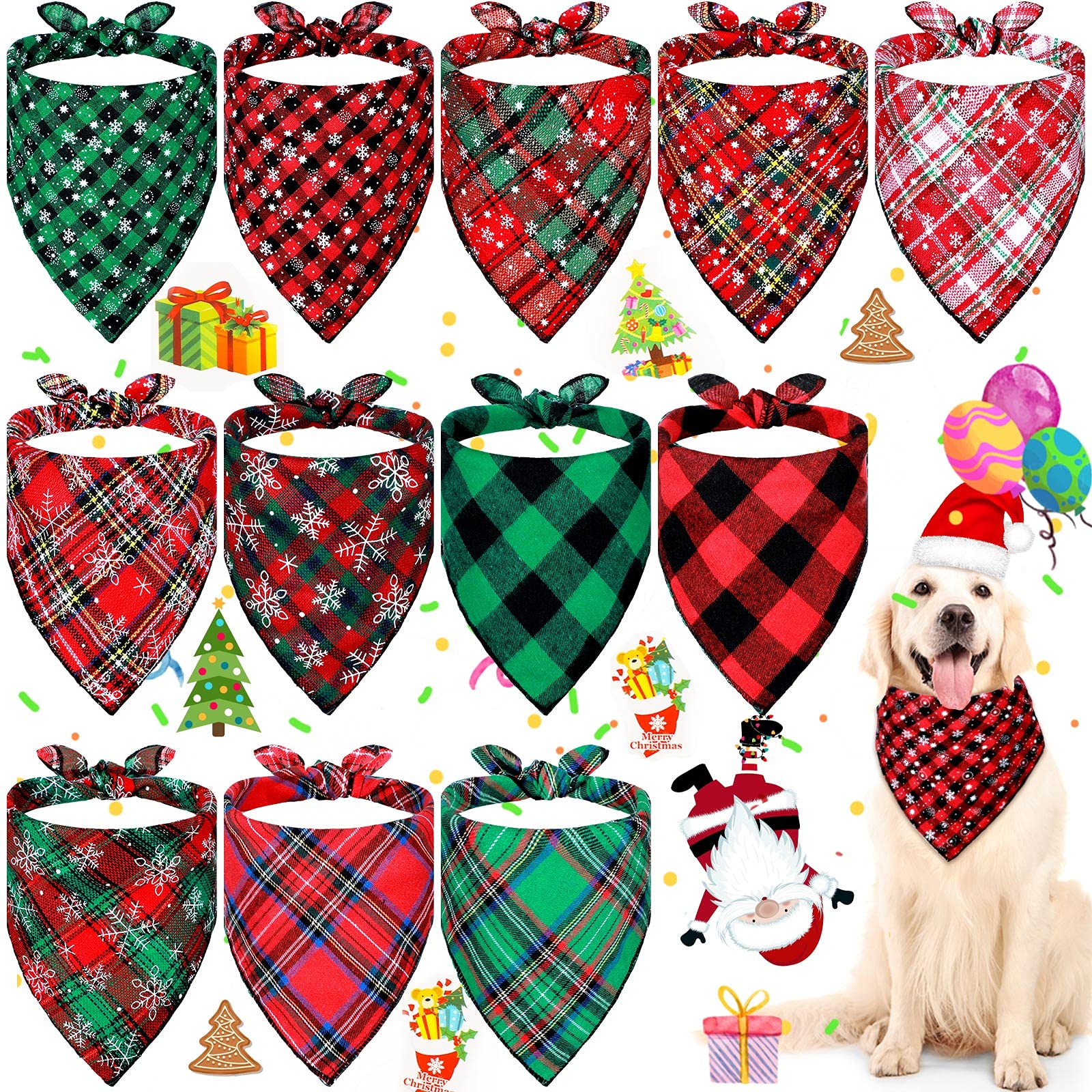 Weewooday 12 Pieces Christmas Dog Bandanas For Dogs Triangle Pet Kerchief Classic Plaid Triangle Bandana Bibs Snowflake For Small Medium Large Pets Cats