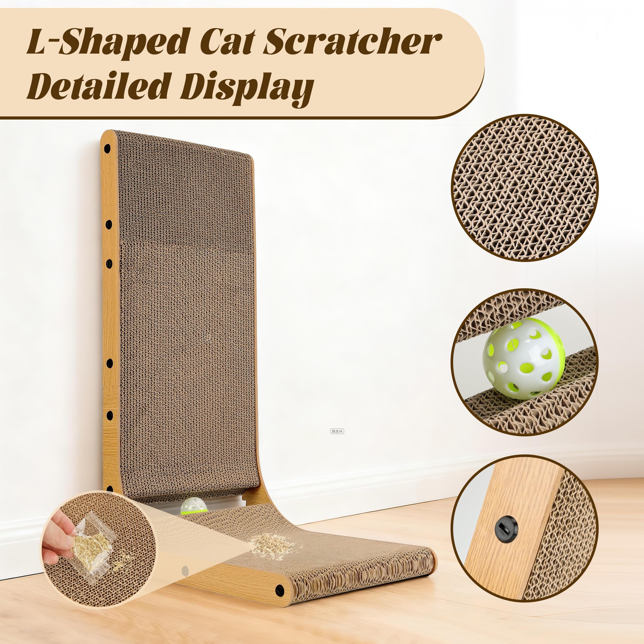PatiencET L Shape Cat Scratcher, 26.8 Inch Cardboard Scratch Pad for Indoor Cats, Large Vertical Scratch Board, Furniture Protec