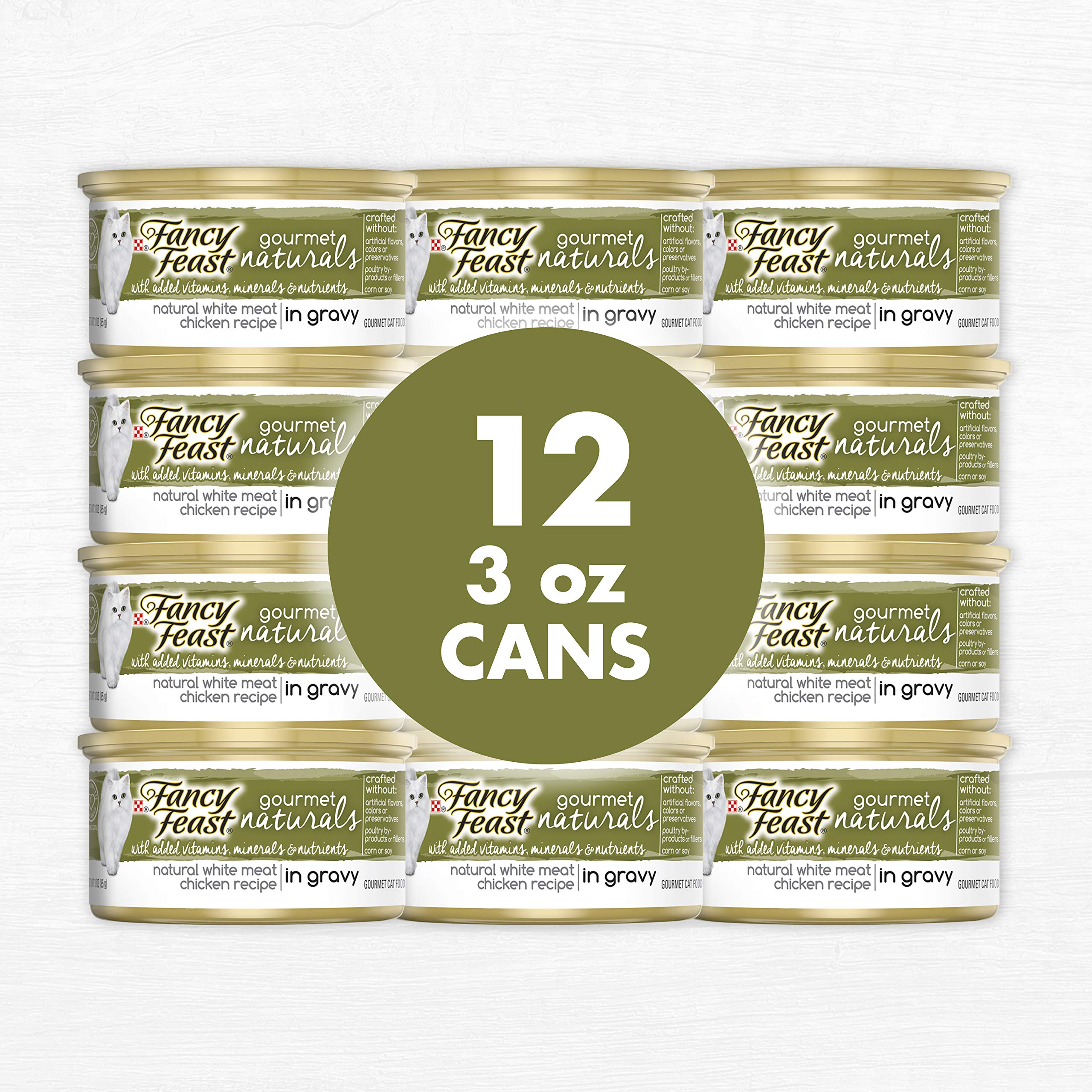 Purina Fancy Feast Wet Cat Food Gourmet Naturals White Meat Chicken Recipe in Wet Cat Food Gravy - (Pack of 12) 3 oz. Cans