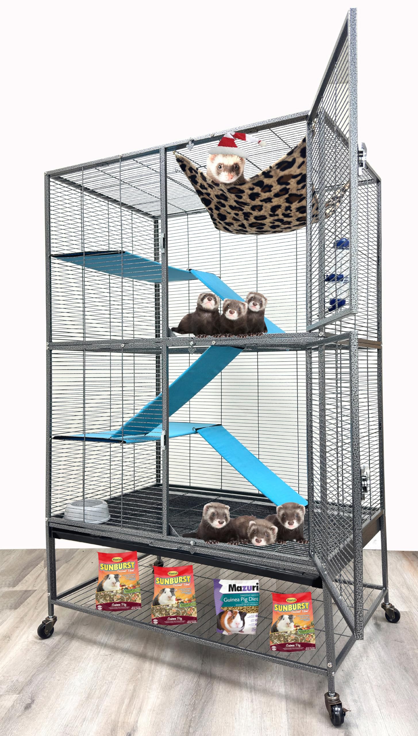 Huge 37''X24''X63''H Deluxe Two Full Story Double Unit Tight 1/2-Inch Bar Spacing X-Large Double Front Doors For Feisty Ferret H