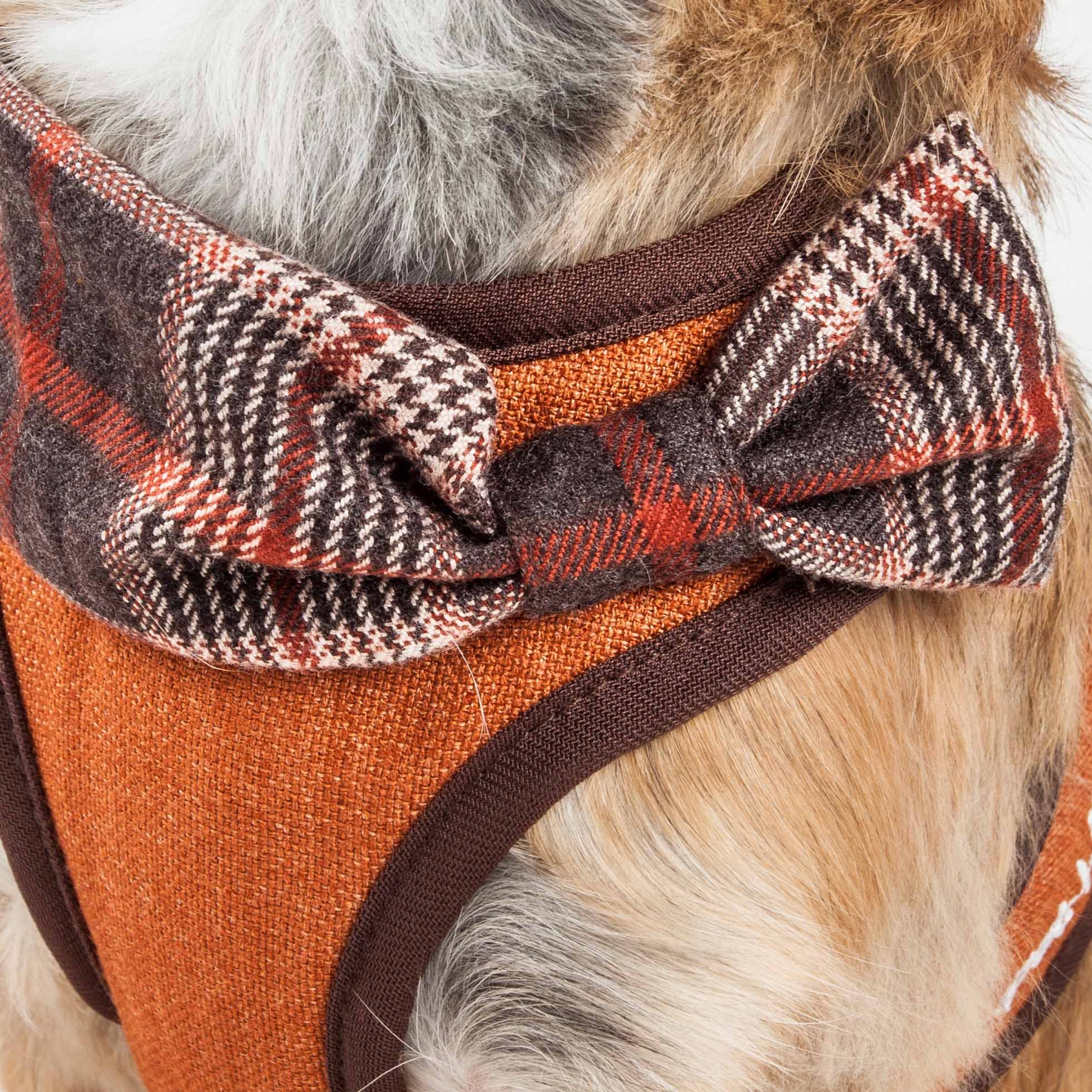 Pet Life    Luxe Pawsh 2-In-1 Mesh Reversed Adjustable Dog Harness-Leash W/Fashion Bowtie, X-Small, Orange