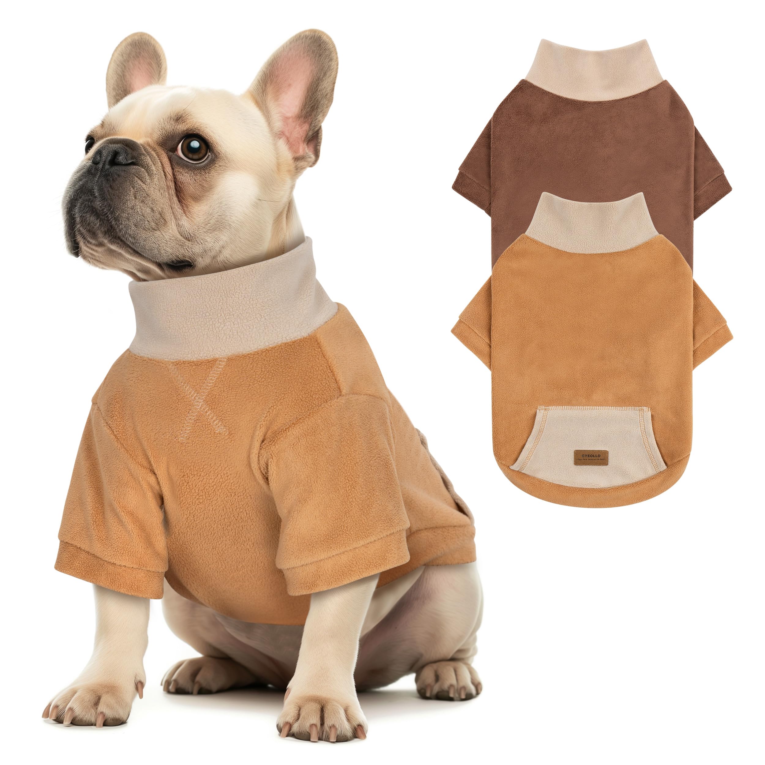 Cyeollo 2 Pack Fleece Dog Sweater, Soft Turtleneck Sweater For Small Dogs, Winter Warm Large Dog Sweatshirt, Stretchy Comfortabl