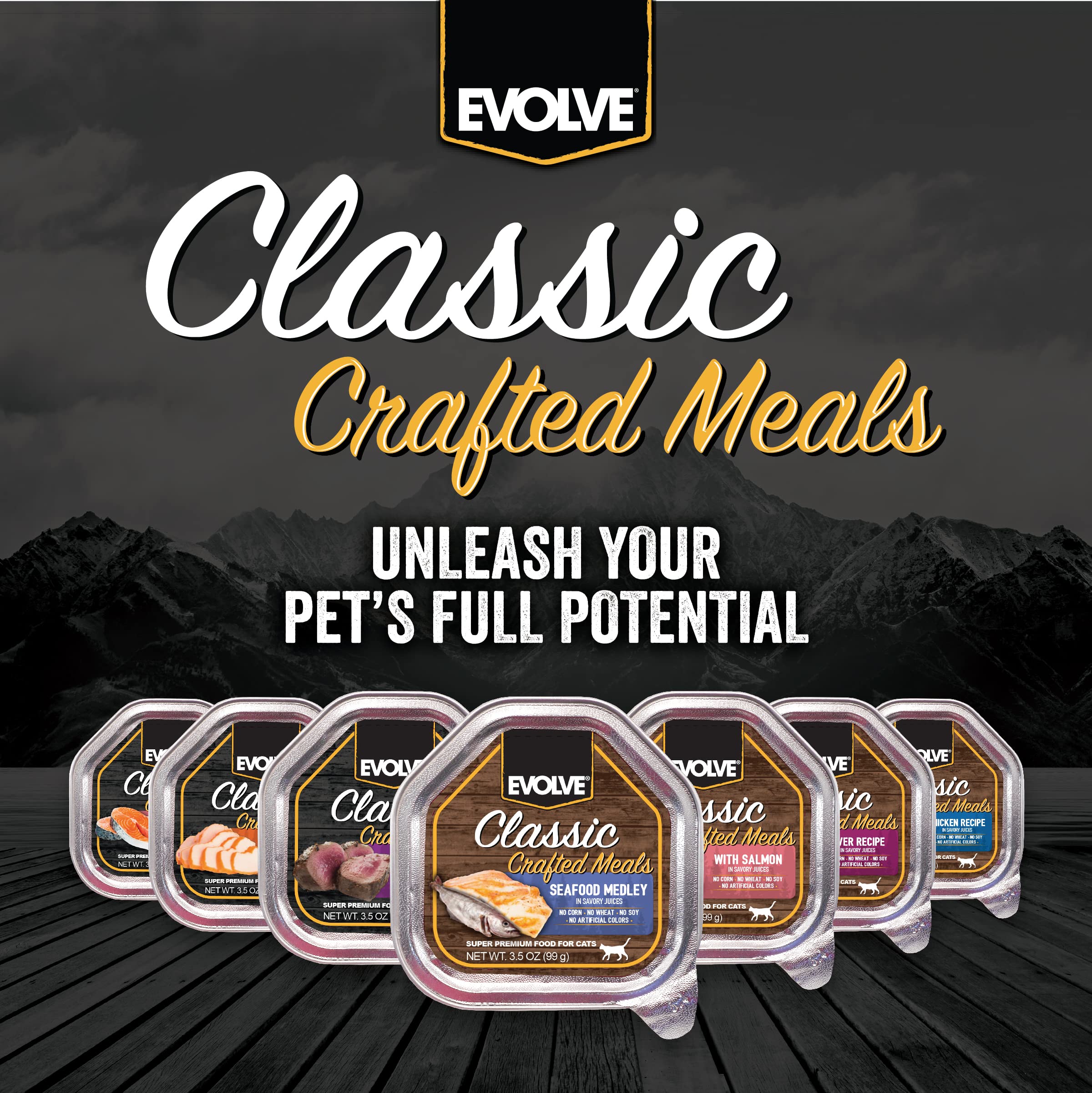 Evolve Classic Crafted Meals Cat Food Variety Pack - Chicken Recipe & Liver Recipe 3oz (Pack of 18)