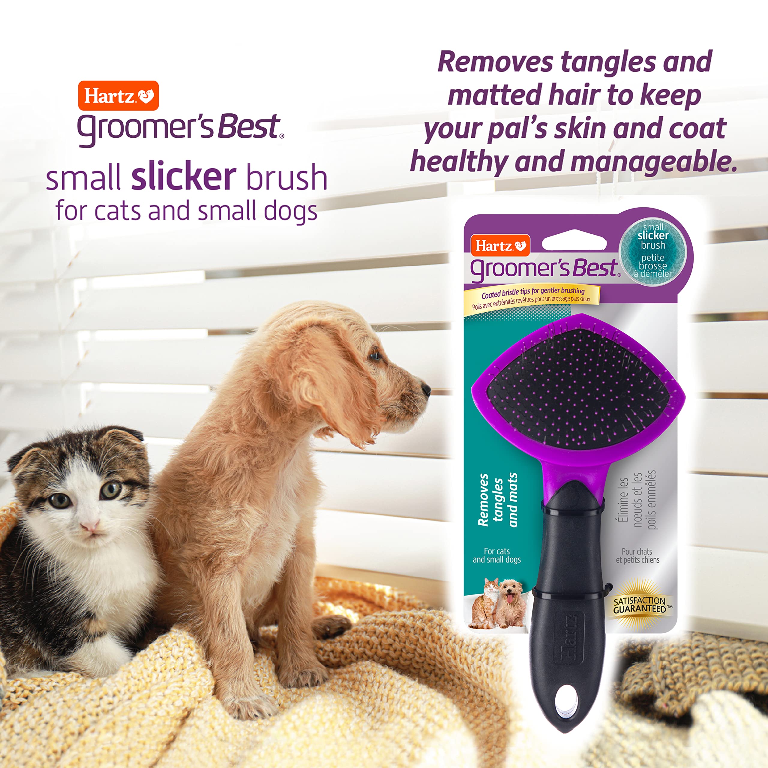 Hartz Groomer's Best Small Slicker Brush for Cats & Dogs, Black/Violet, Stainless Steel, 1 Count, Model 12411