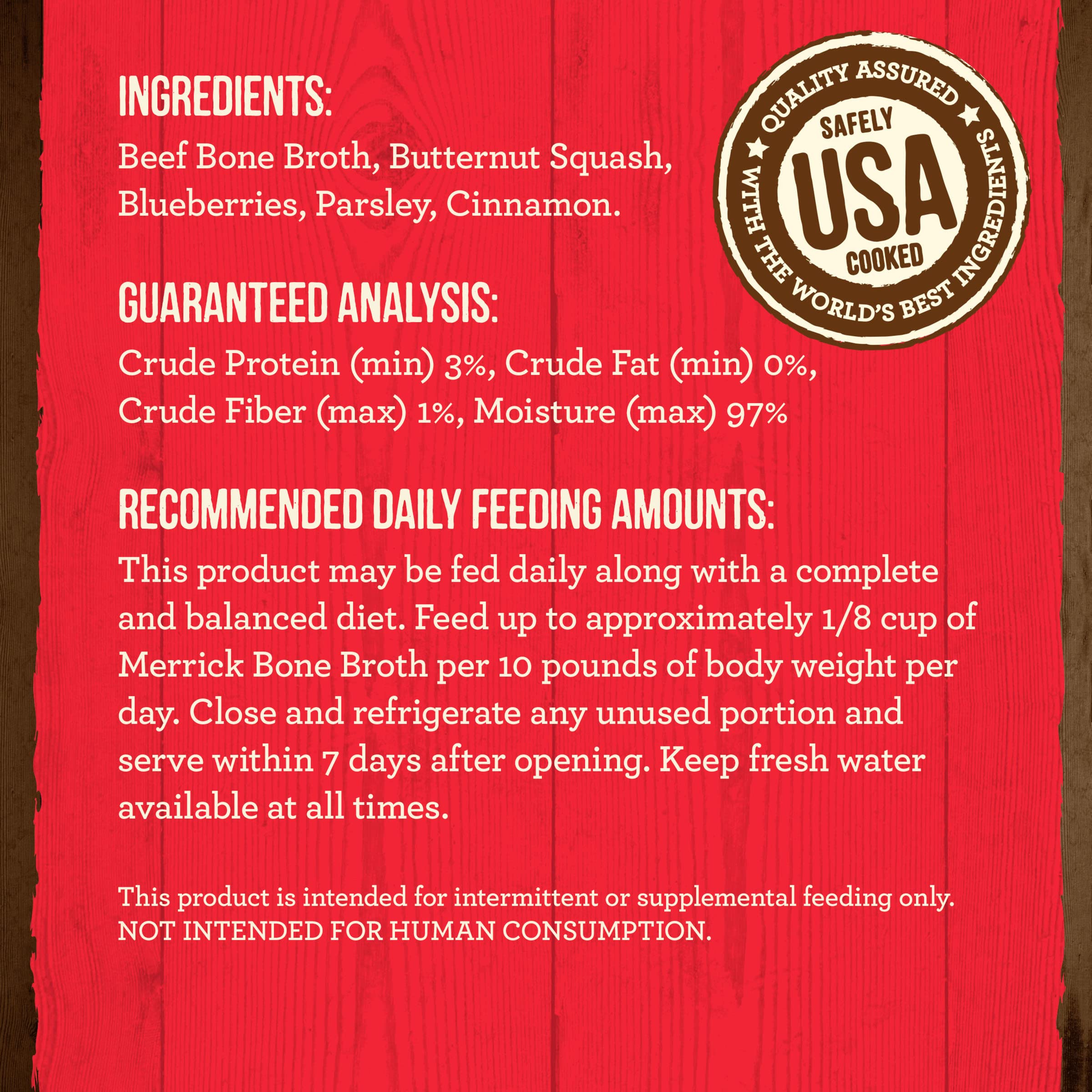 Merrick Grain Free Bone Broth, Premium Human Grade And Gluten Free Dog And Cat Food Topper Pouches, Beef - 7 oz. Pouch