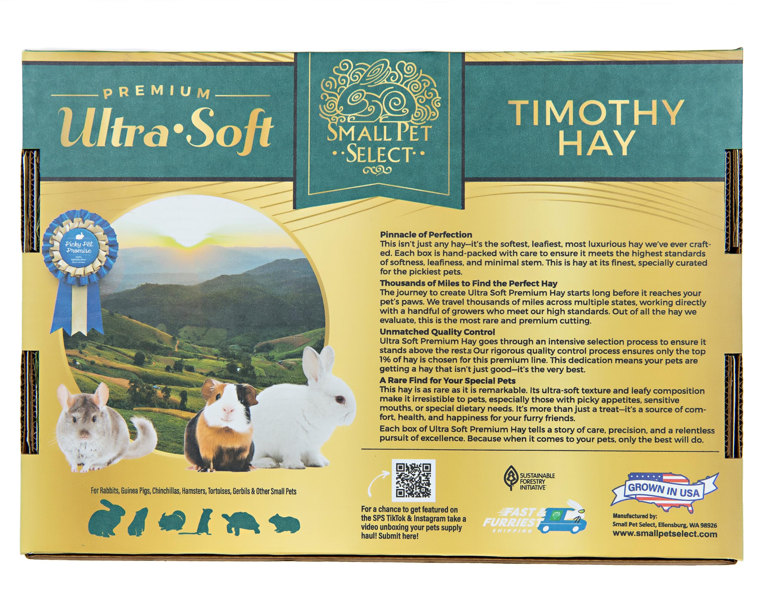 Small Pet Select - Premium Ultra Soft Timothy Hay, Rabbits, Guinea Pigs, Chinchillas, 2lb