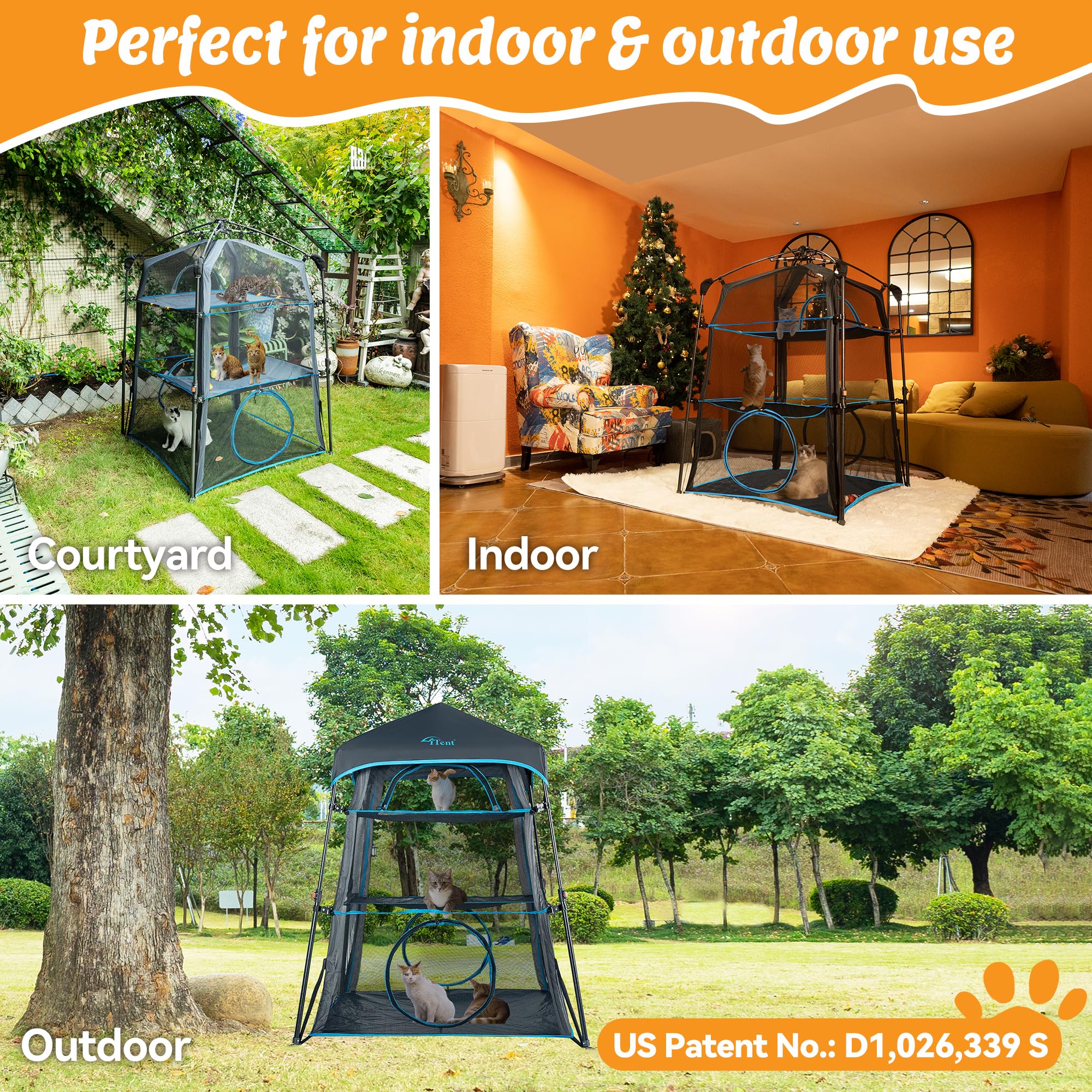 Itent X-Large Triple Catio Outdoor Cat Enclosure,Pop Up Cat Tent Outdoor Weatherproof & Sunproof With Waterproof Floor, Foladabl