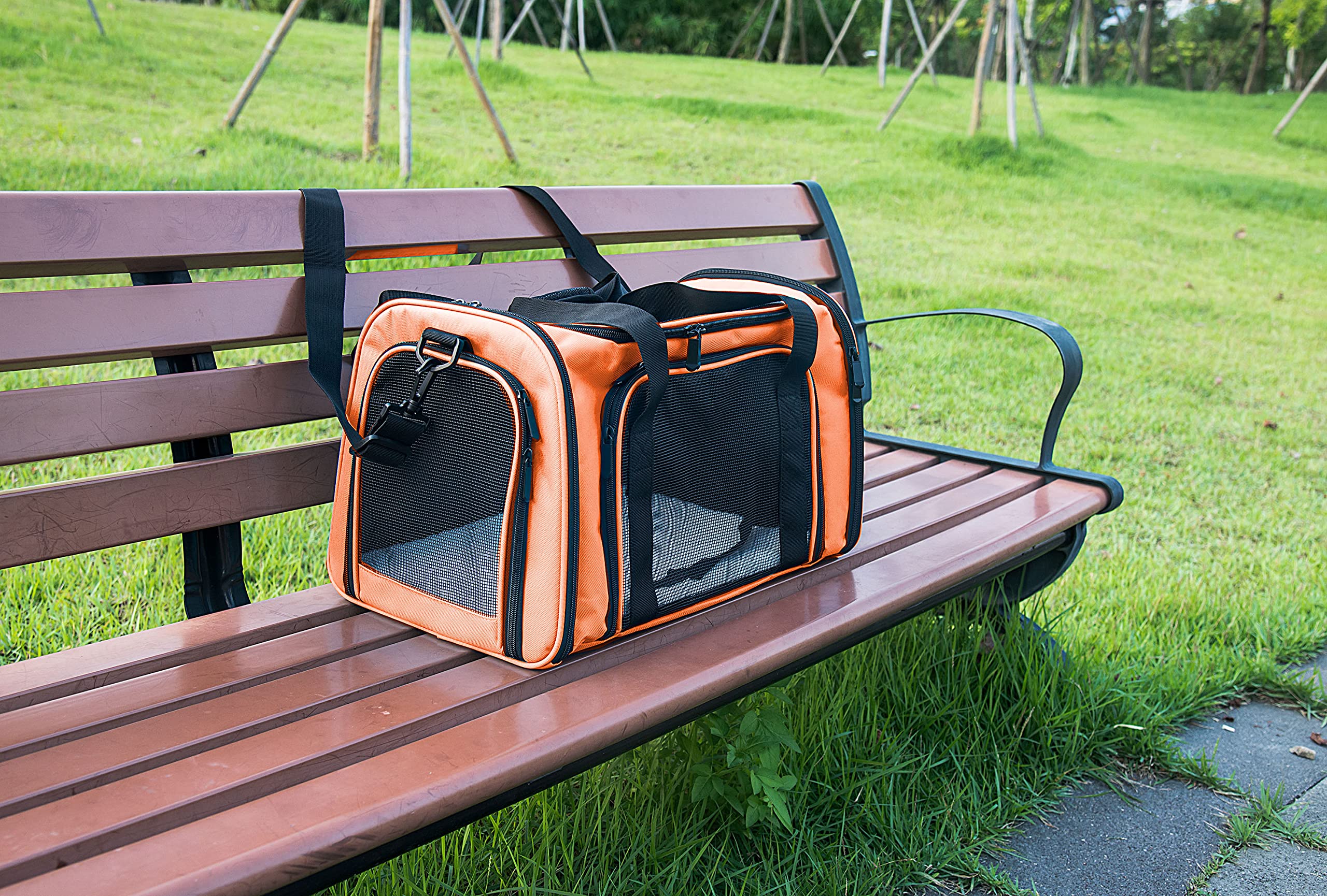 Nextfri Soft Sided Carrier For Small Medium Cats Dogs,Removable Pad Collapsible Travel Pet Carrier Large Orange