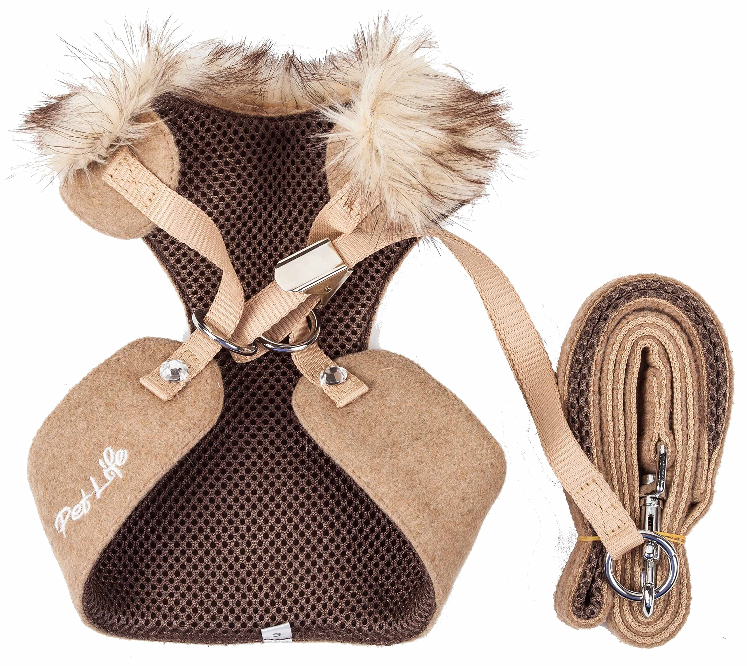 Pet Life ® Luxe Collection Furracious 2-In-1 Adjustable Fashion Dog Harness And Leash With Removable Fur Dog Collar - Designer Pet Harness Is Reversed With Comfortable Mesh