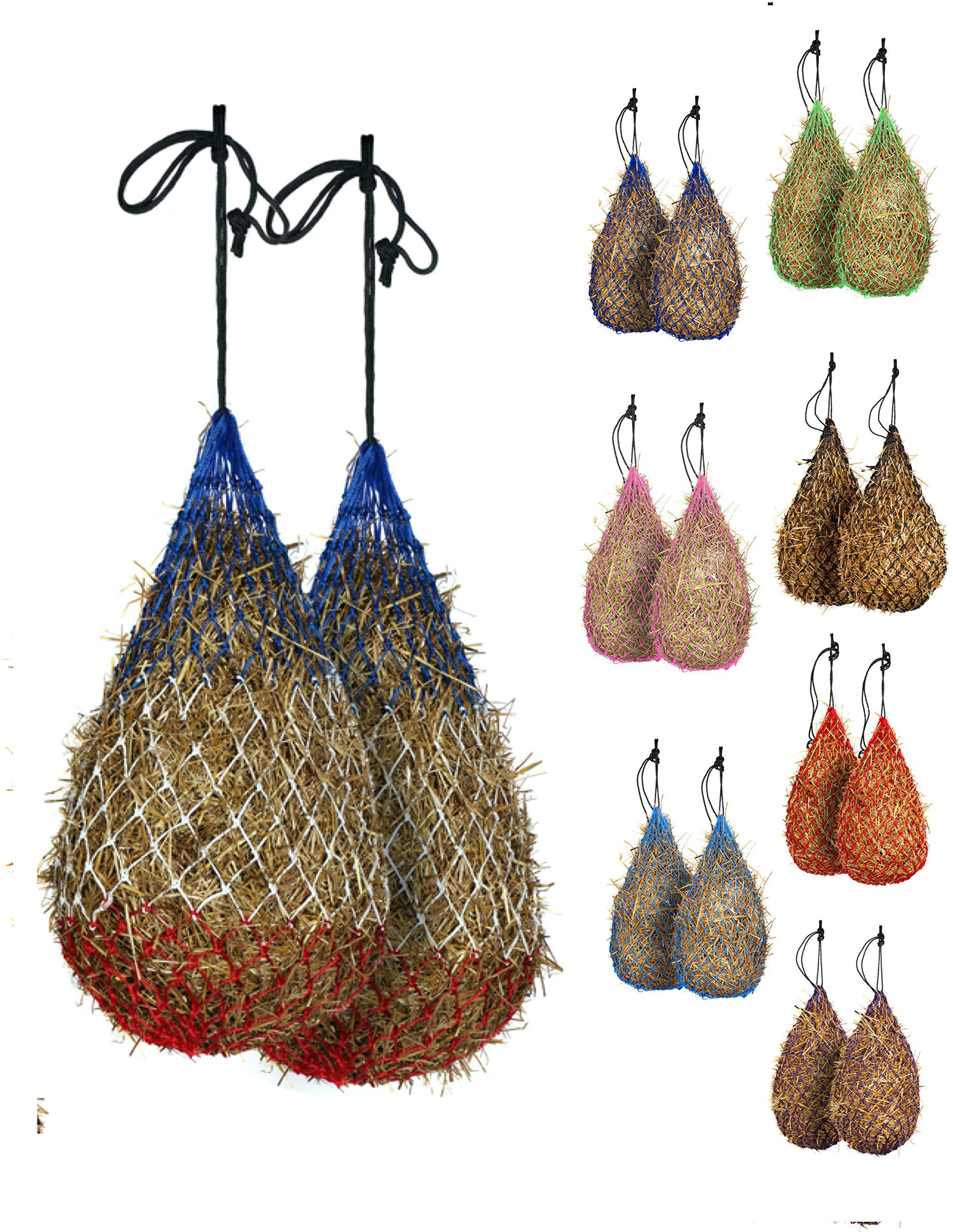 Majestic Ally 2 pcs Slow Feed 42    Hay Net for Horses, Strong Small 2x2    Holes, Nylon Rope Hanging, Adjustable Travel Feeder 