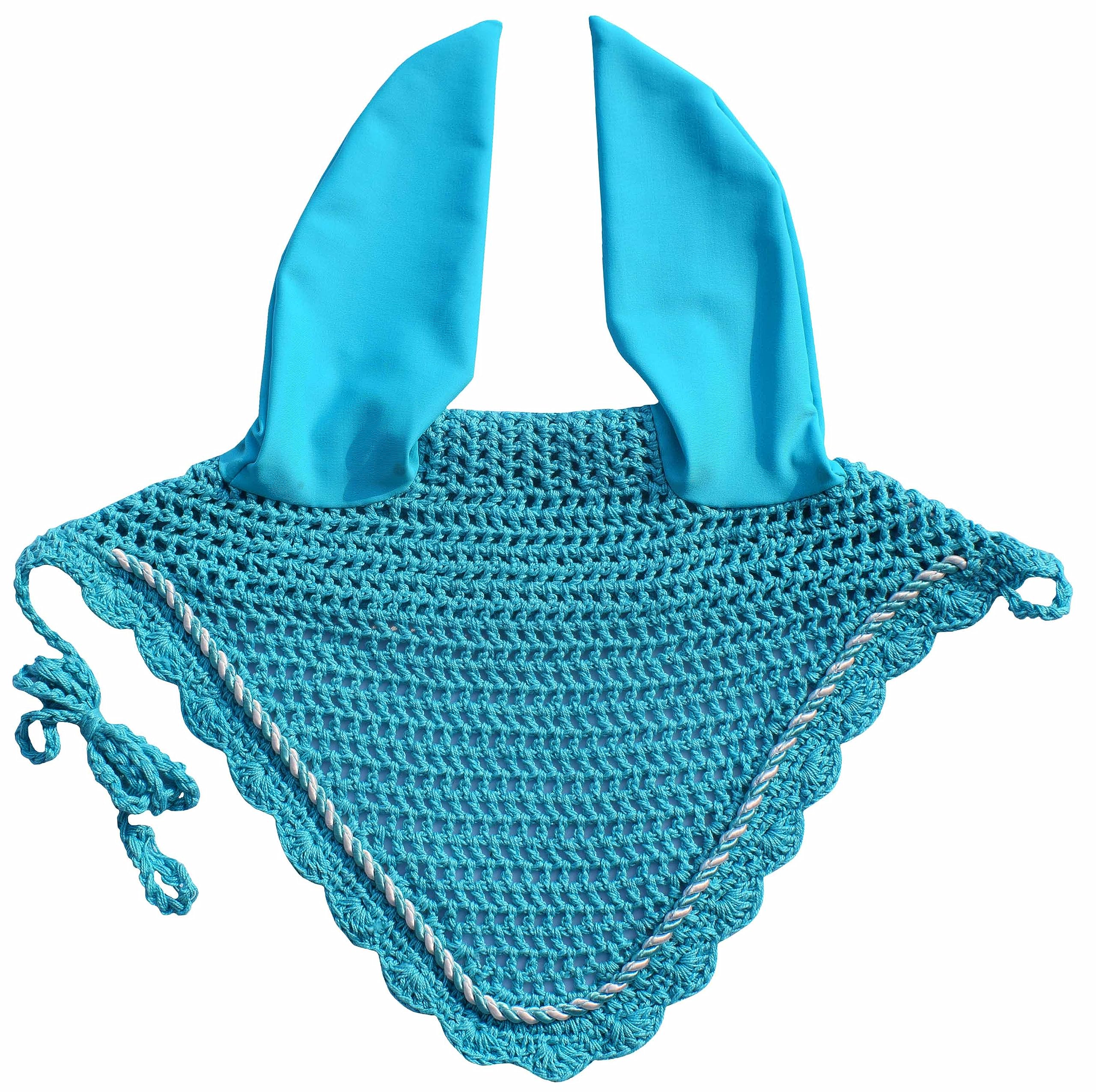 Horse Ear Bonnet Ear Net Hat Fly Bonnet Hood Mask Fly Veil Full Hand Made Cotton (Teal, COB)
