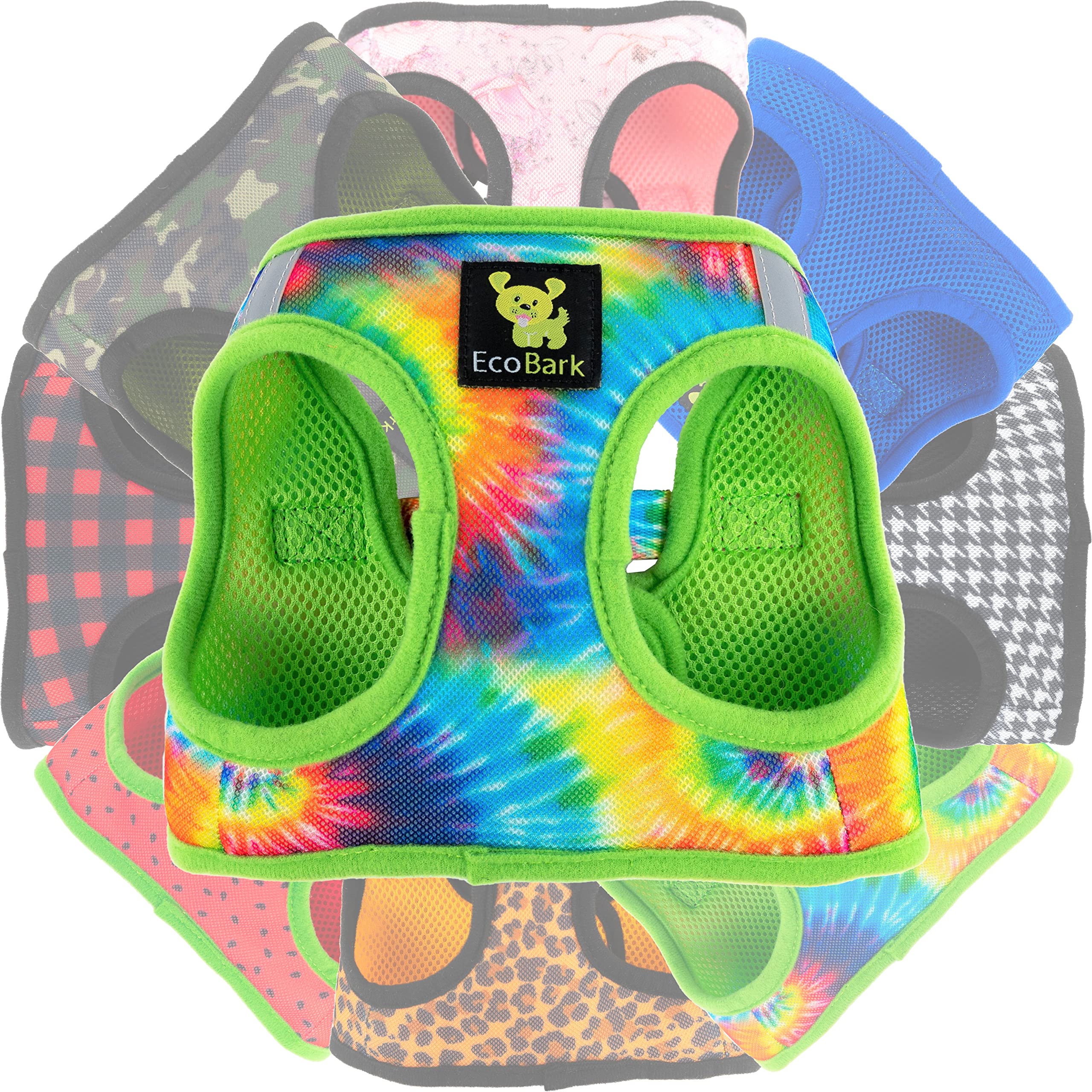 Ecobark Step In Dog Harness - Soft Mesh Dog Vest Harnesses For Puppies And Small Dogs - Reflective And Adjustable No Pull And No Choke Halter Harness - Mesh Comfort Padded Body Harness (Tie-Dye, Xs)