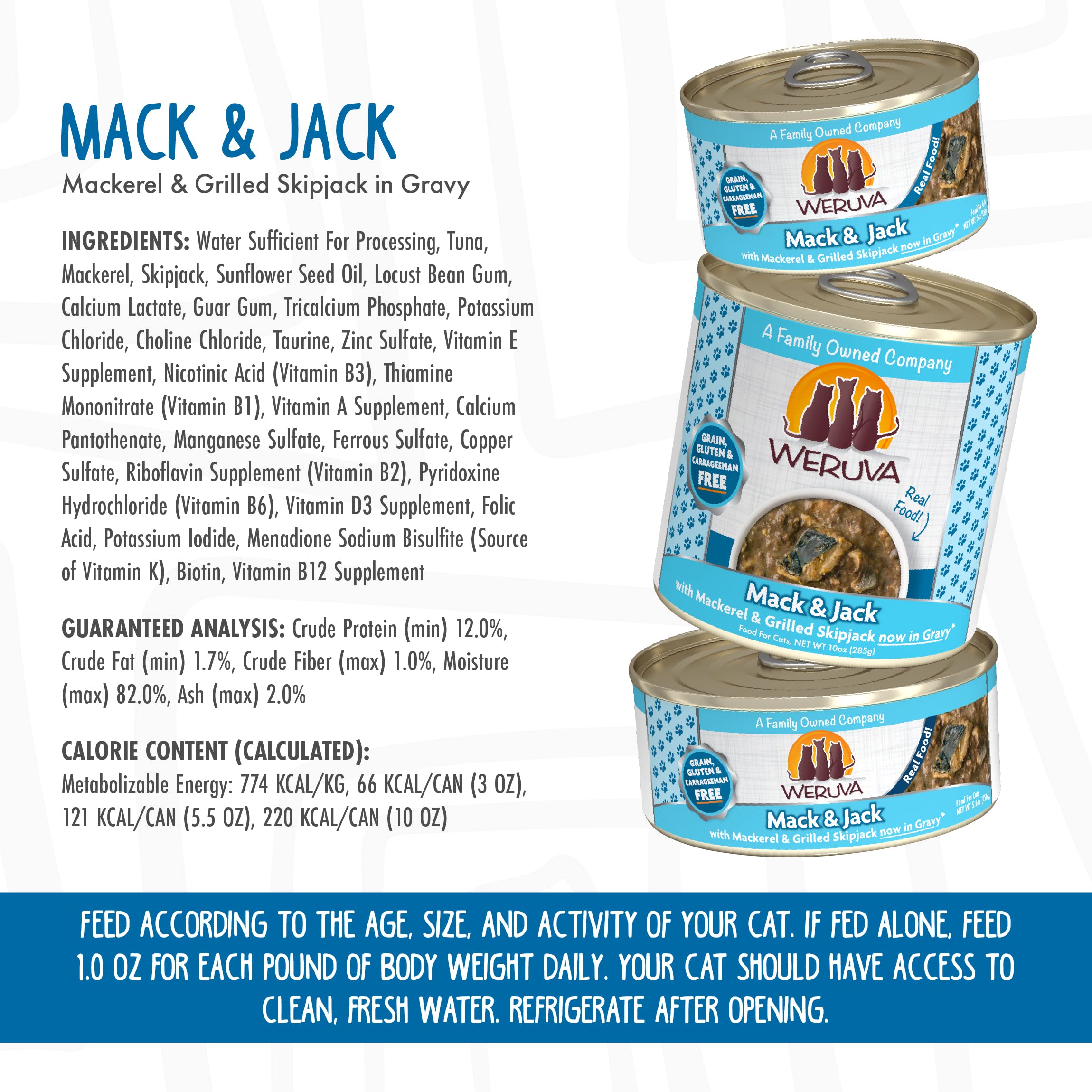 Weruva Classic Cat Food, Mack & Jack with Mackerel & Grilled Skipjack in Gravy, 3oz Can (Pack of 24)