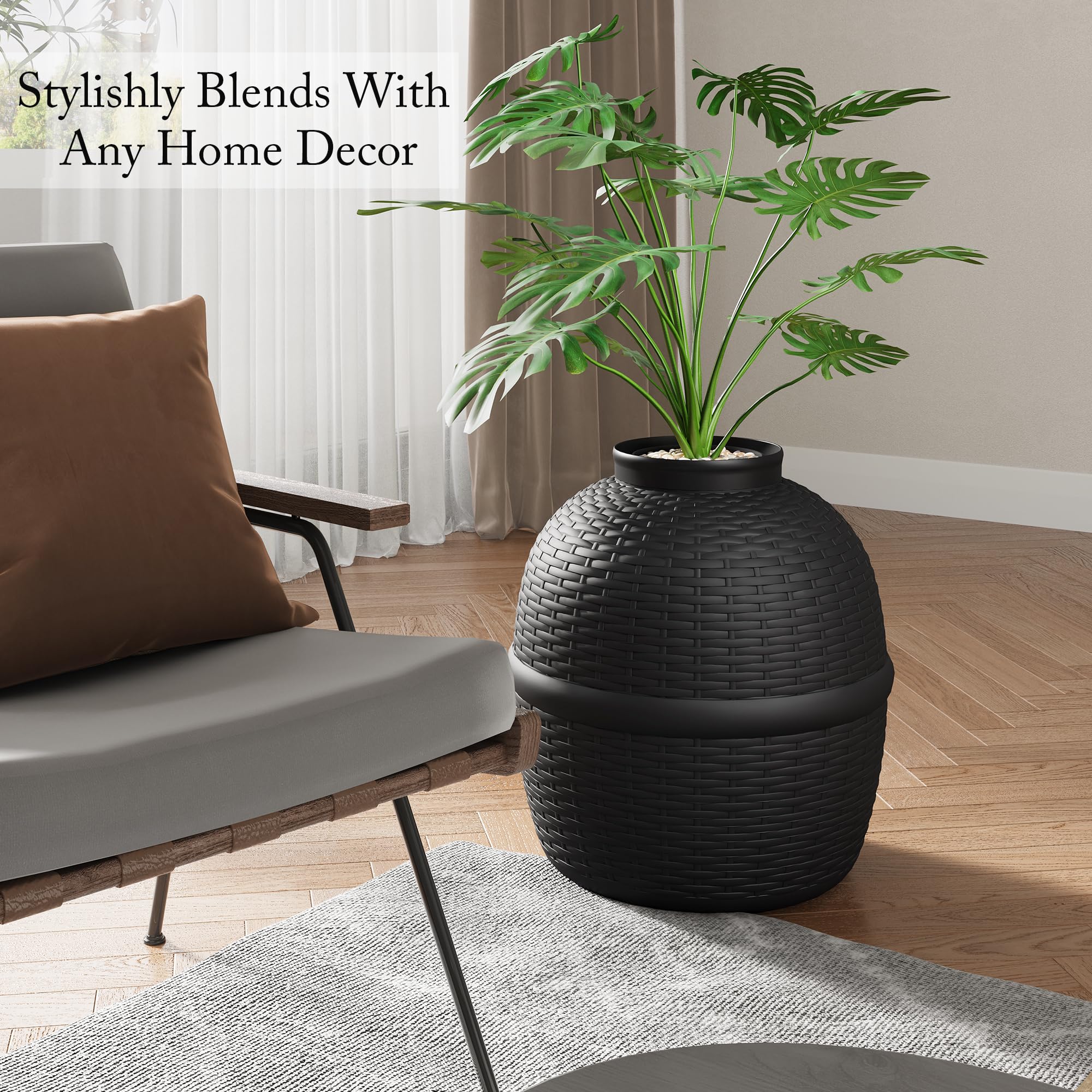 Hidden Litter Box With Faux Plant, Large Cat Litter Box With Rattan Pattern, Heavy Duty Pp Material Litter Box Enclosure Furnitu