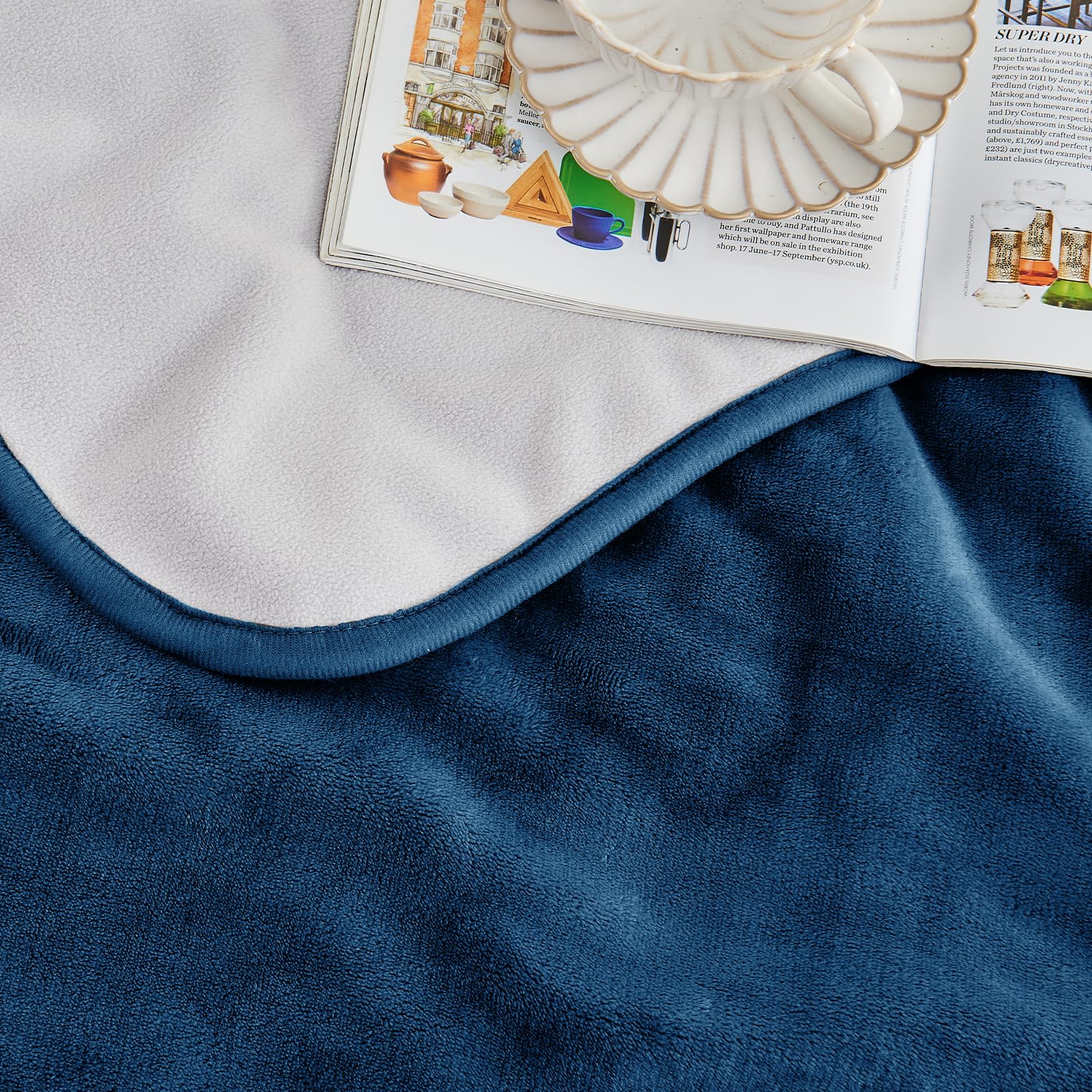 Yaning Waterproof Blanket - Reversible Bed Cover for Pets, 60"x80", Navy Blue/Light Grey, Soft Leakproof Protector for Couch & Furniture