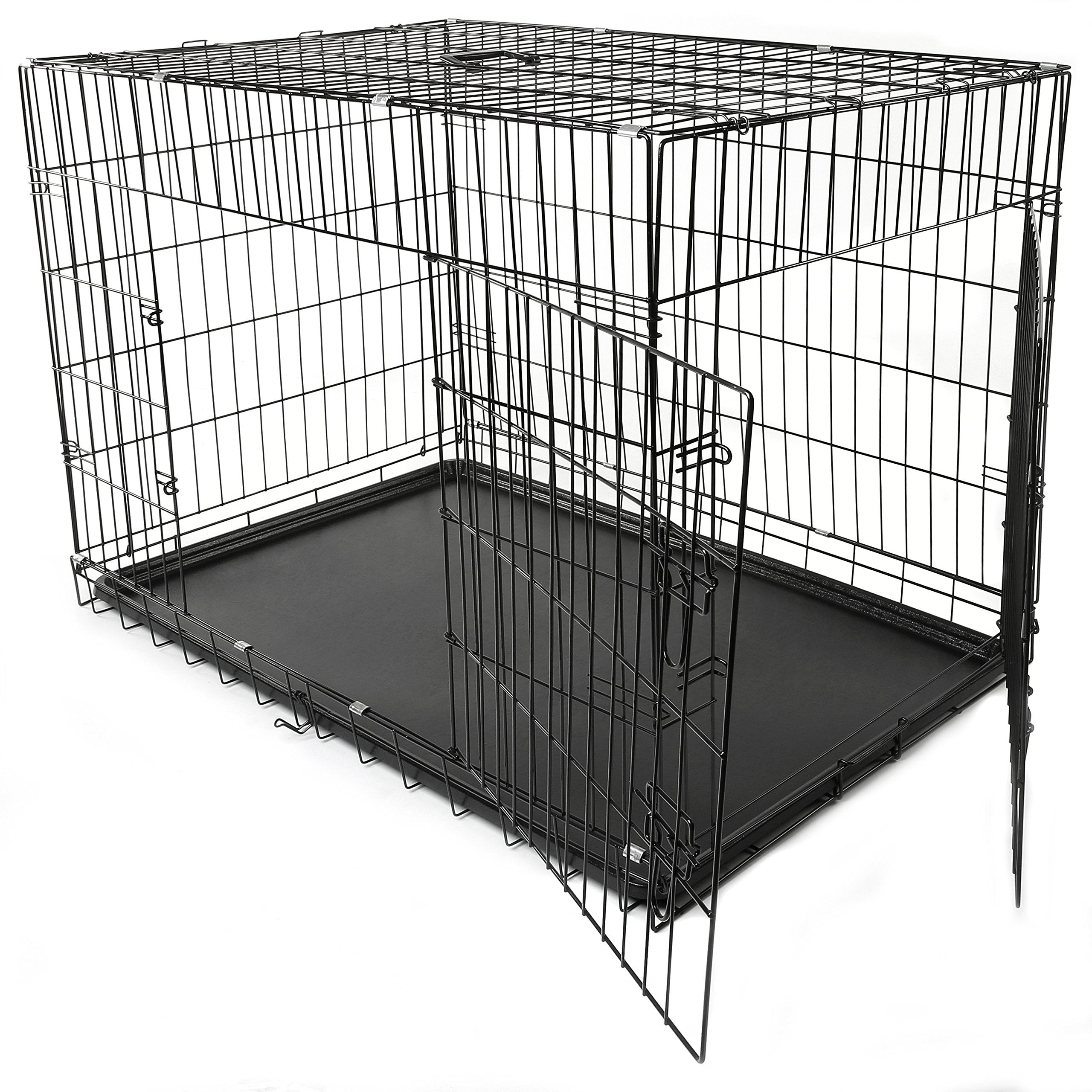 Tresko Dog Cage 107 X 71 X 77 Cm Foldable With 2 Doors Transport Cage Car Dog Box With Base Tray Transport Box Wire Cage
