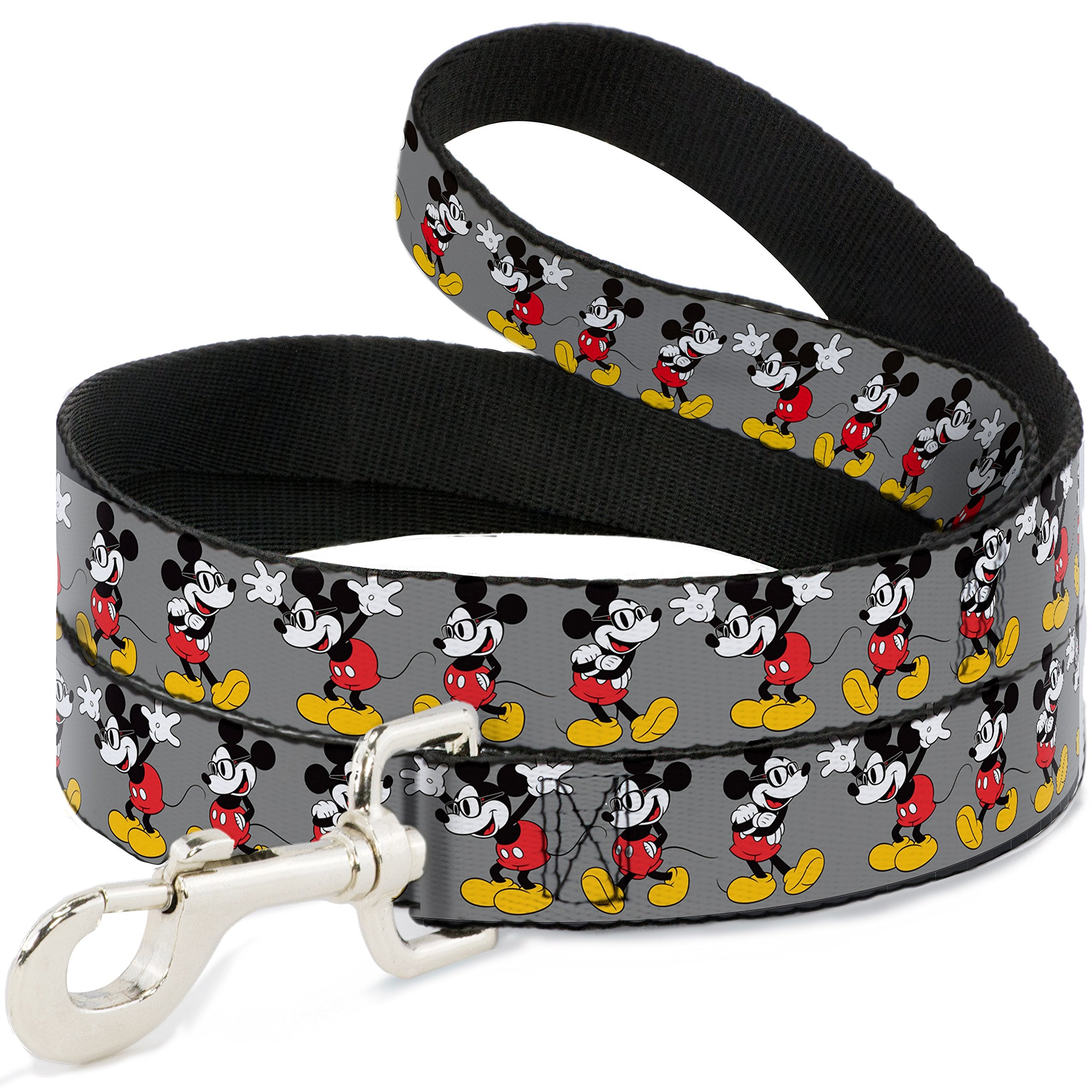 Buckle-Down Pet Leash - Mickey Mouse W/Glasses Poses Gray - 4 Feet Long - 1.5' Wide