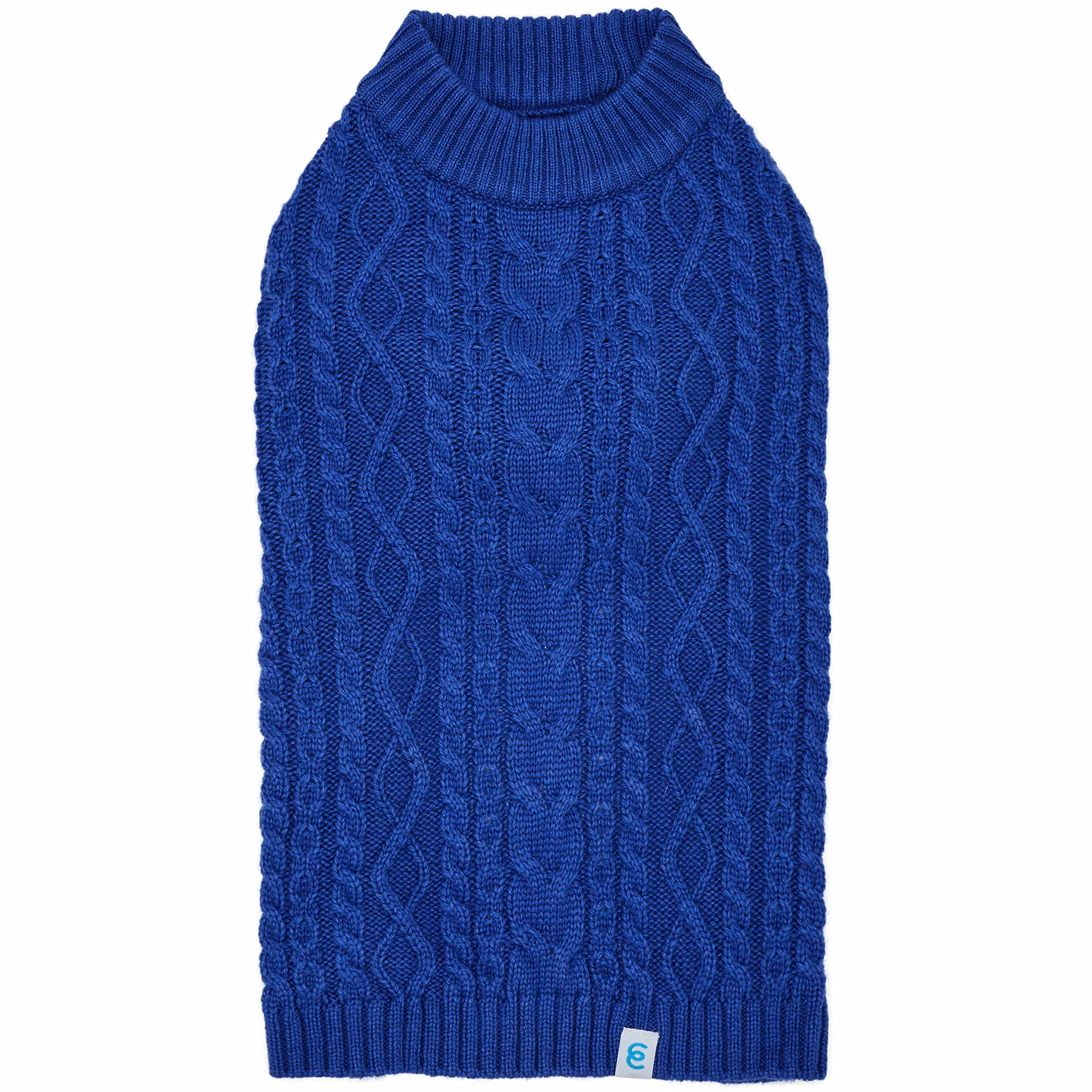 Blueberry Pet 2023 New Classic Wool Blend Cable Knit Pullover Dog Sweater In Klein Blue, Back Length 20', Pack Of 1 Clothes For Dogs
