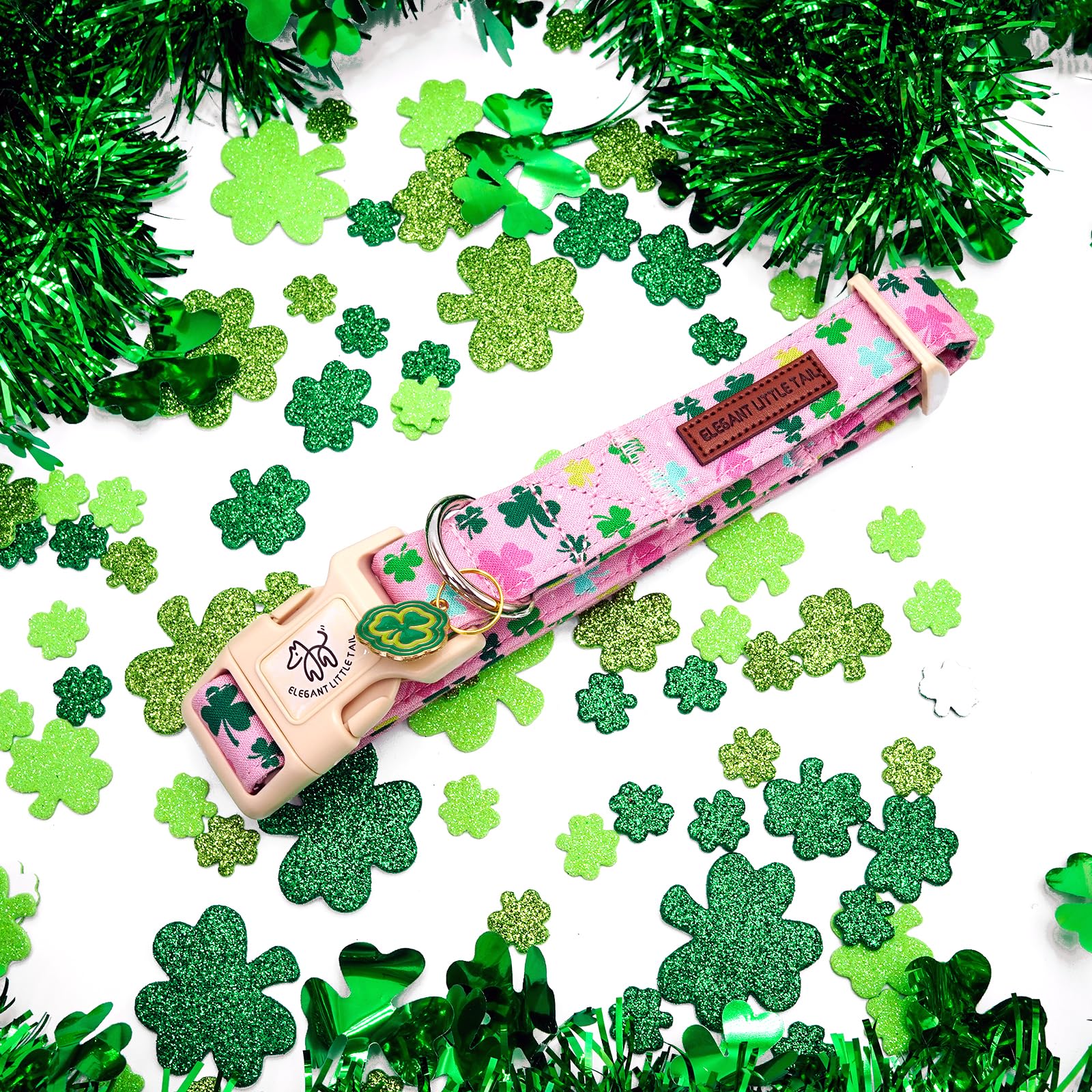 Elegant Little Tail St Patrick'S Dog Collar-Lucky Colver Cotton Shamrock Pet Collar Trefoil Holiday Adjustable Cotton Pet Collar