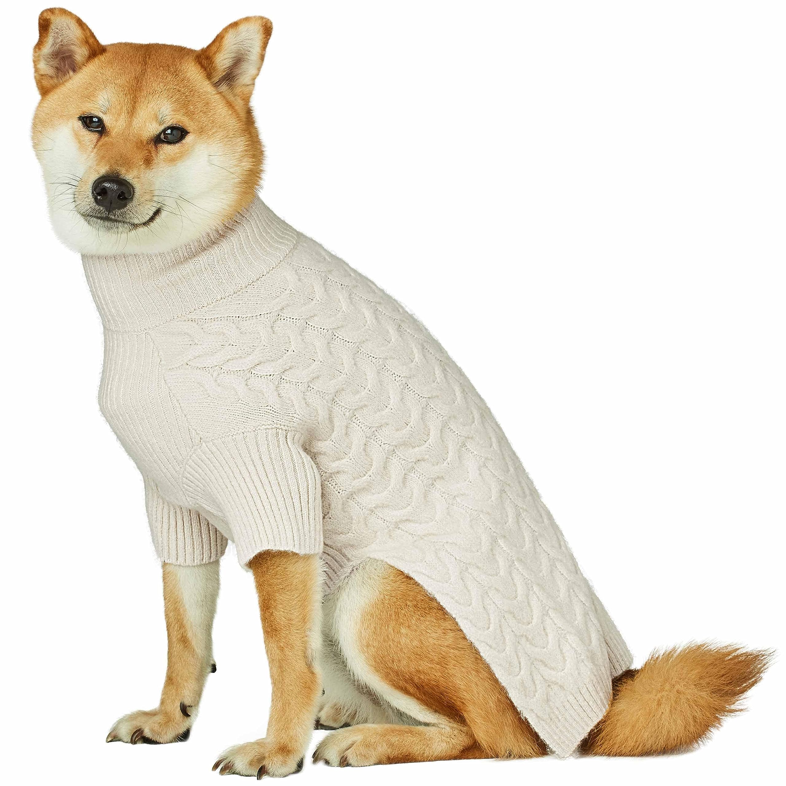 Blueberry Pet Dog Sweater Classic Knit Pullover Turtle-Neck Christmas Sweater, Small Dog Sweaters for Girls, Ivory, 12'' Back Le