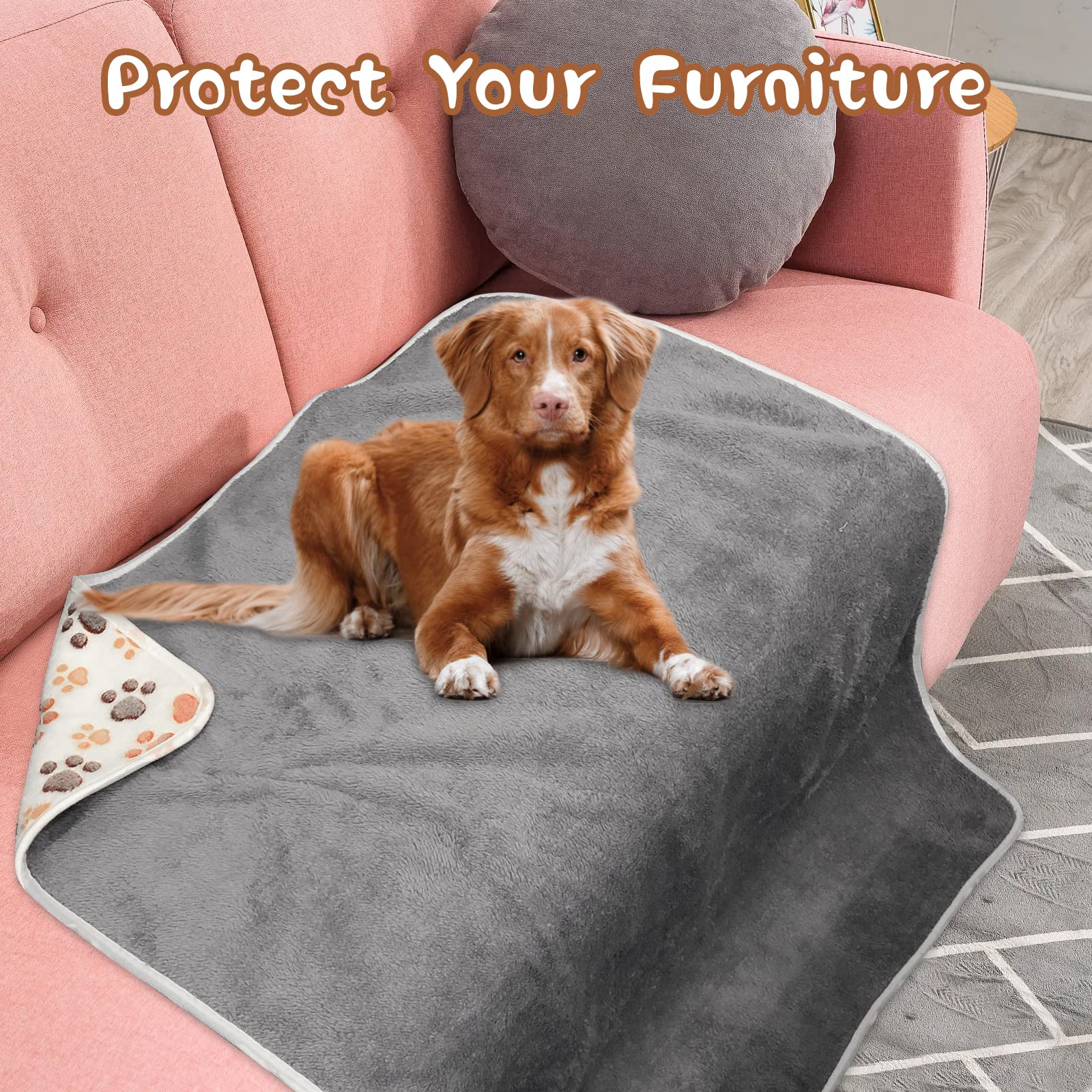 Yuepet Waterproof Dog Blankets, 2 Pack Washable Dog Blankets For Bed Couch Sofa Protector Fleece Flannel Puppy Blanket Soft Plus