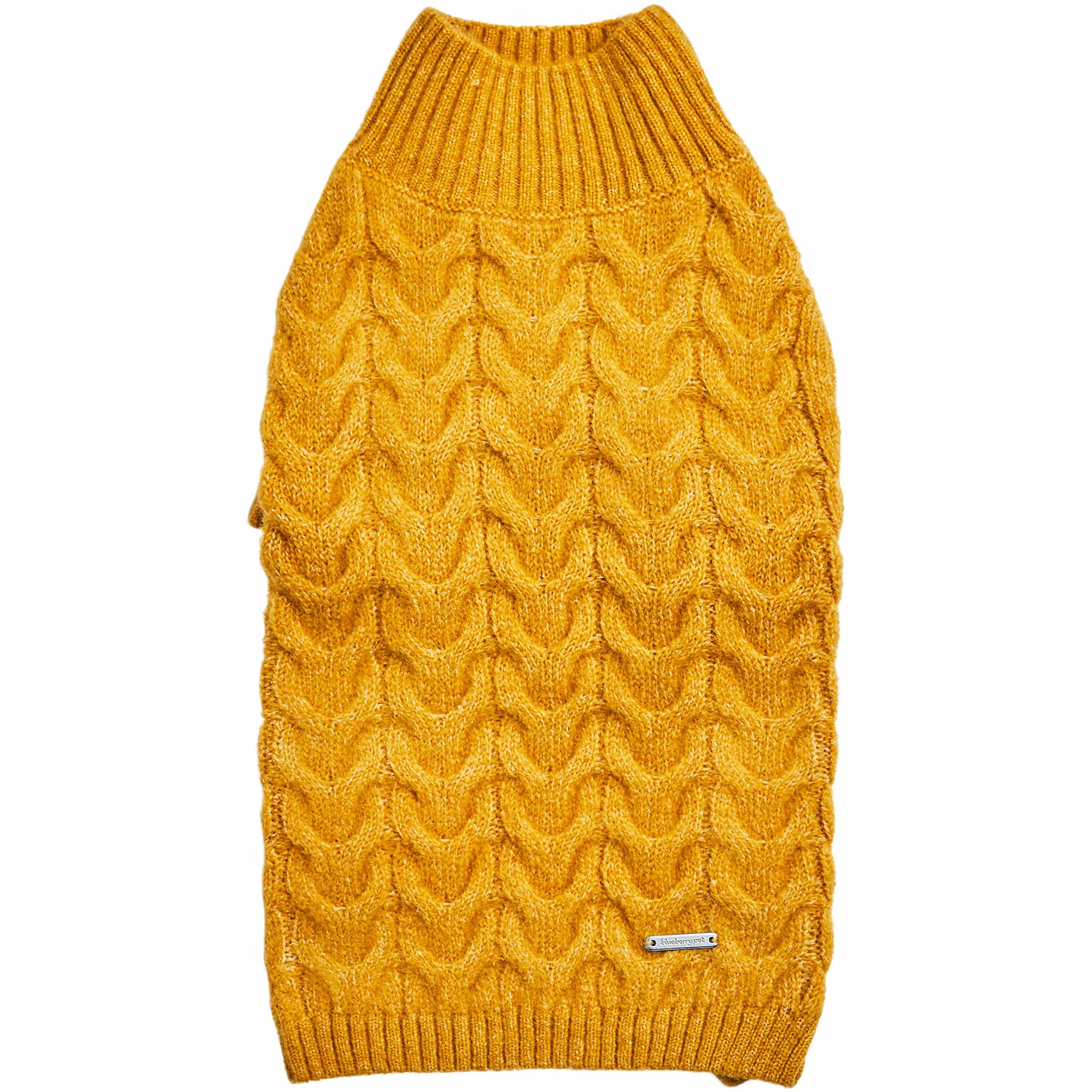 Blueberry Pet Classic Fuzzy Textured Knit Pullover Turtle-Neck Dog Sweater In Mustard Yellow, Back Length 22', Pack Of 1 Clothes For Dogs
