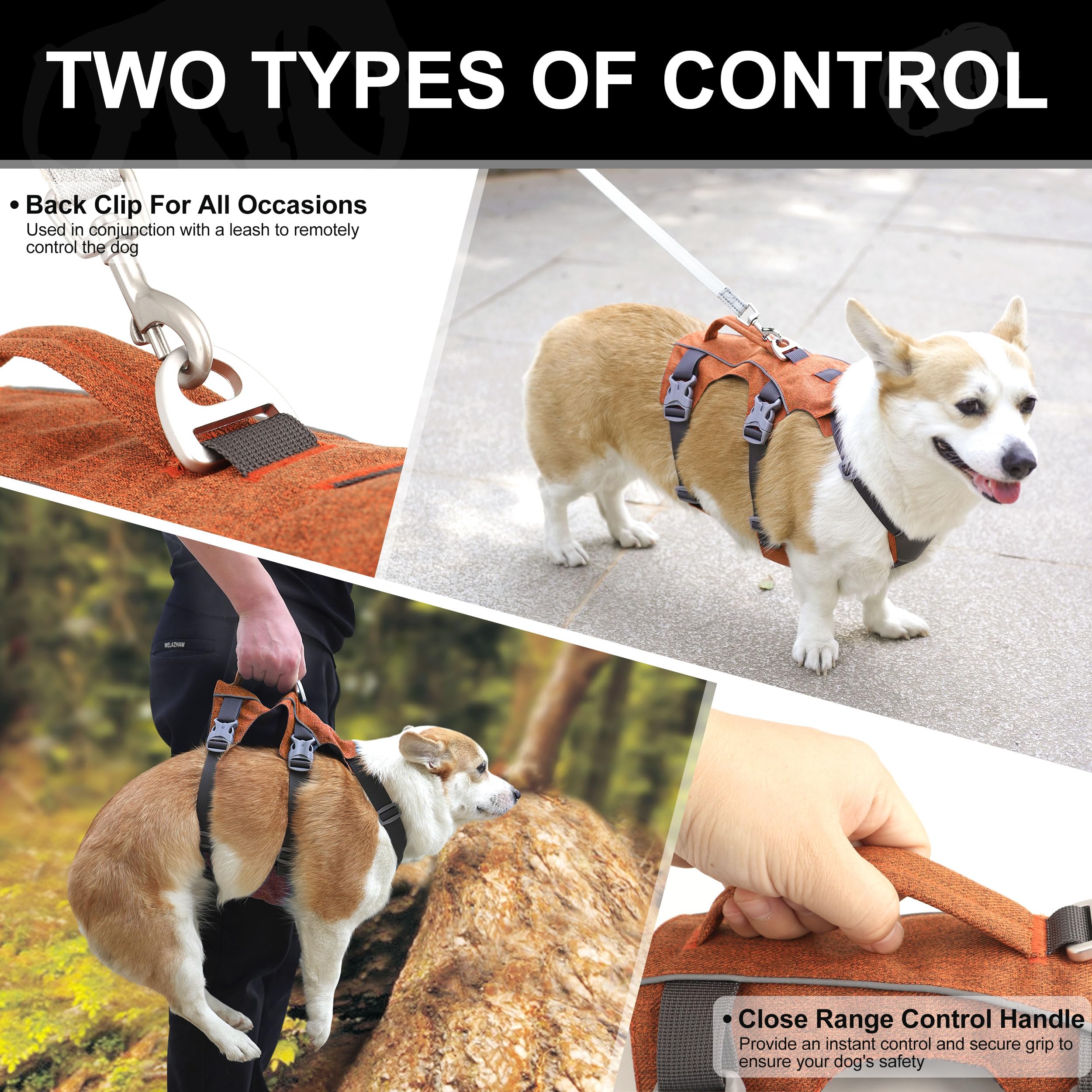 AKAILEA Escape Proof Dog Harness - Reflective, Padded Handle, XS (Chest 14-22", 5-20 lbs), Soft Polyester, Orange