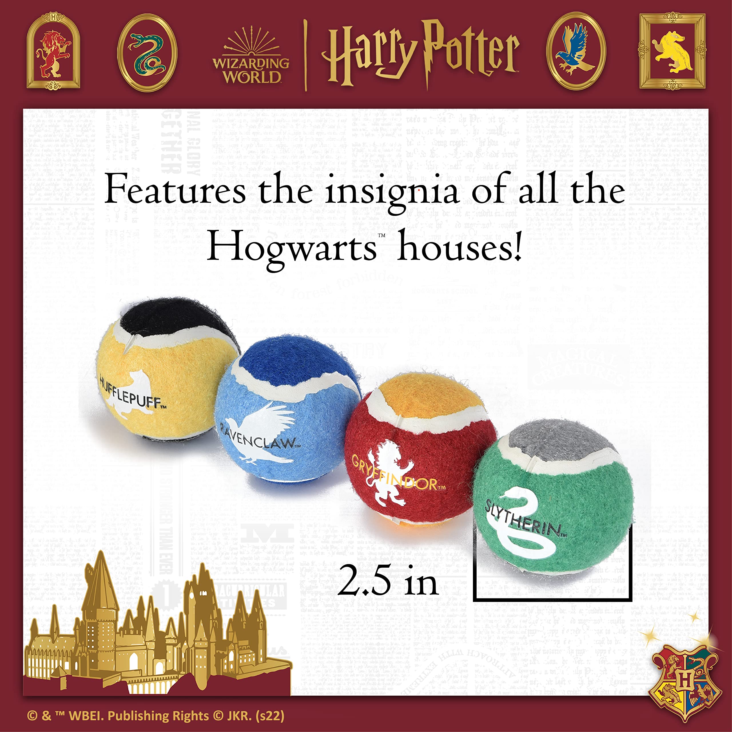 Harry Potter 4PK Pet Tennis Balls - 2.5" Rubber, Multicolor, Model FF18913