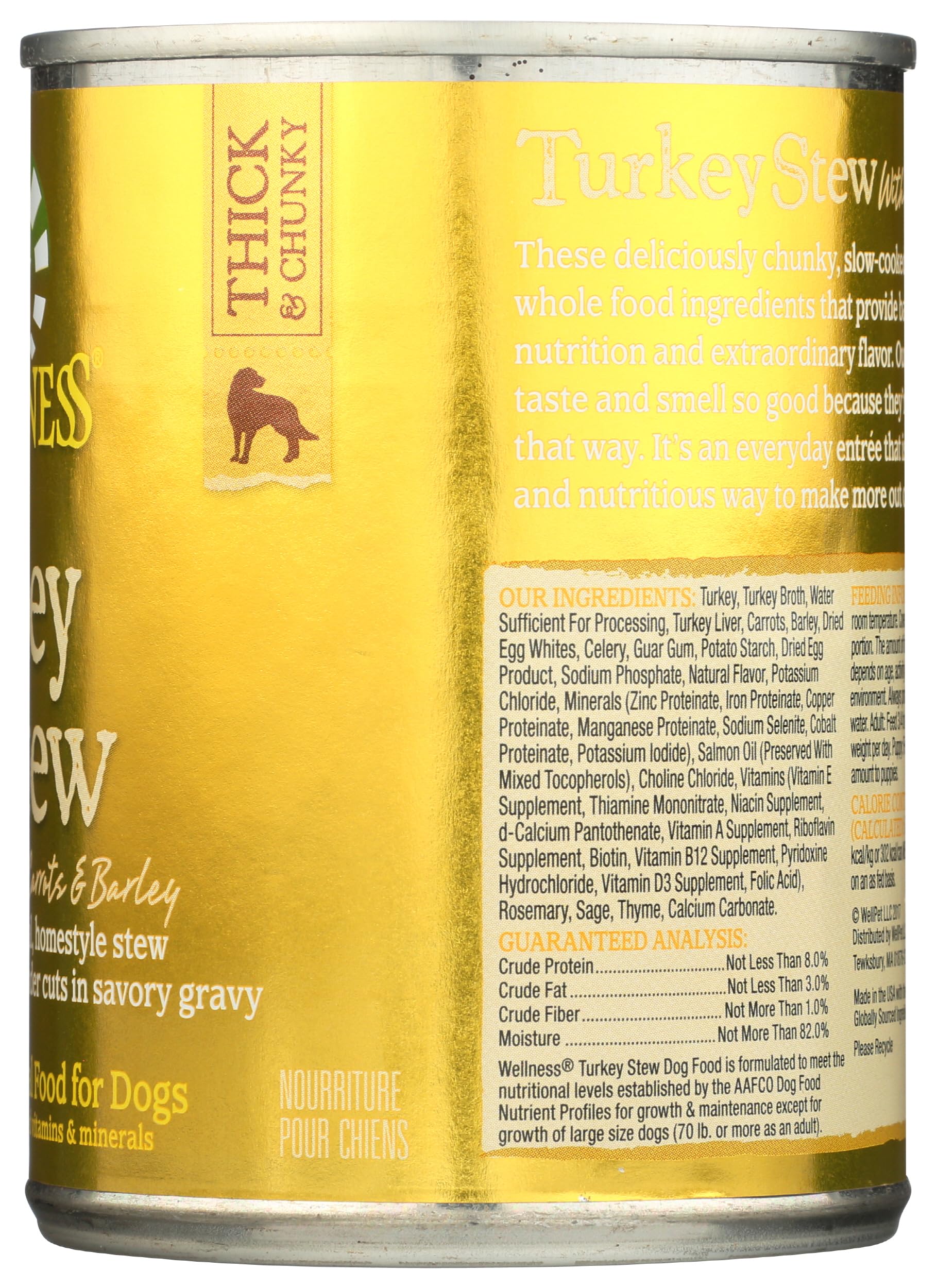 Wellness Natural Pet Food Grain Free Wet Canned Dog Food, Turkey Stew, 12.5 oz