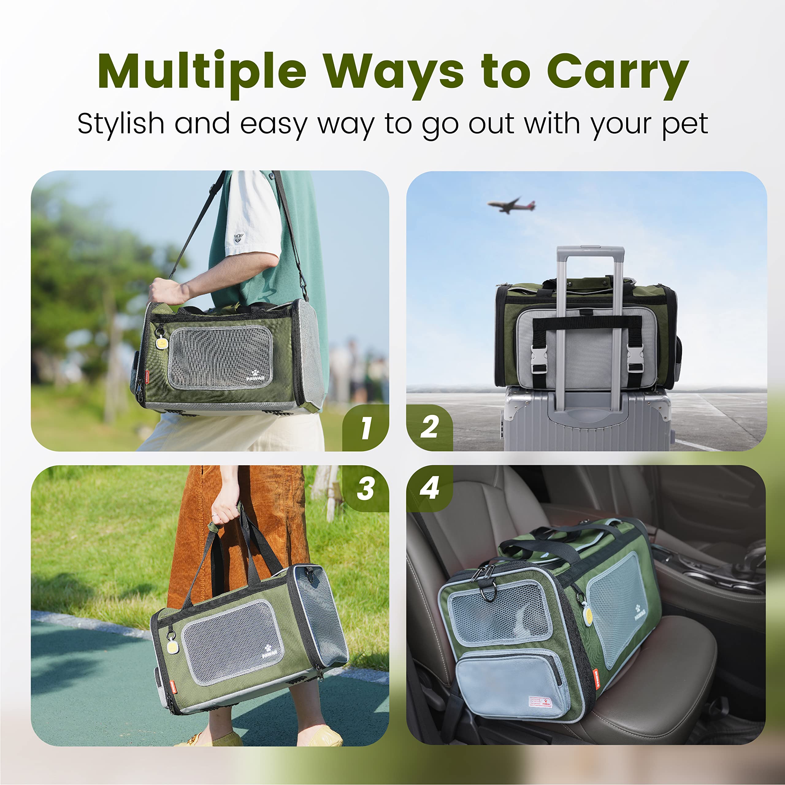 Pawaii Pet Carrier, Tsa Airline Approved Cat Carrier, Soft Sided Collapsible Pet Travel Carrier, Foldable, Protable, Travel Friendly, Comfortable, Convenient Pet Travel Carrier