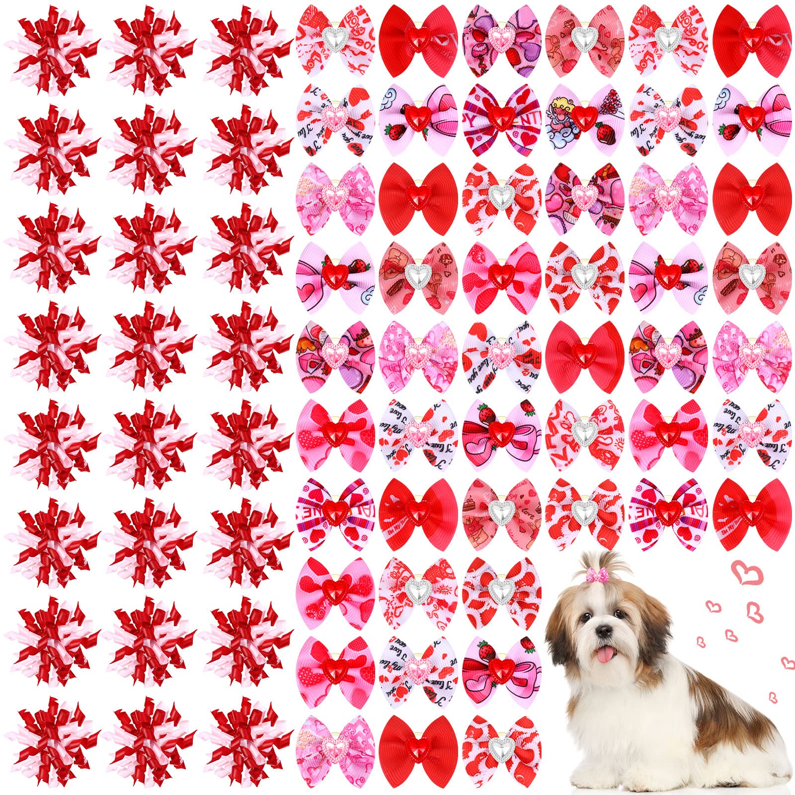 Weewooday 70 Pcs Dogs Hair Holiday Dog Bows Bowtie With Rubber Band Pet Hair Accessories Puppy Bowknot Topknot Pet Grooming Bow 
