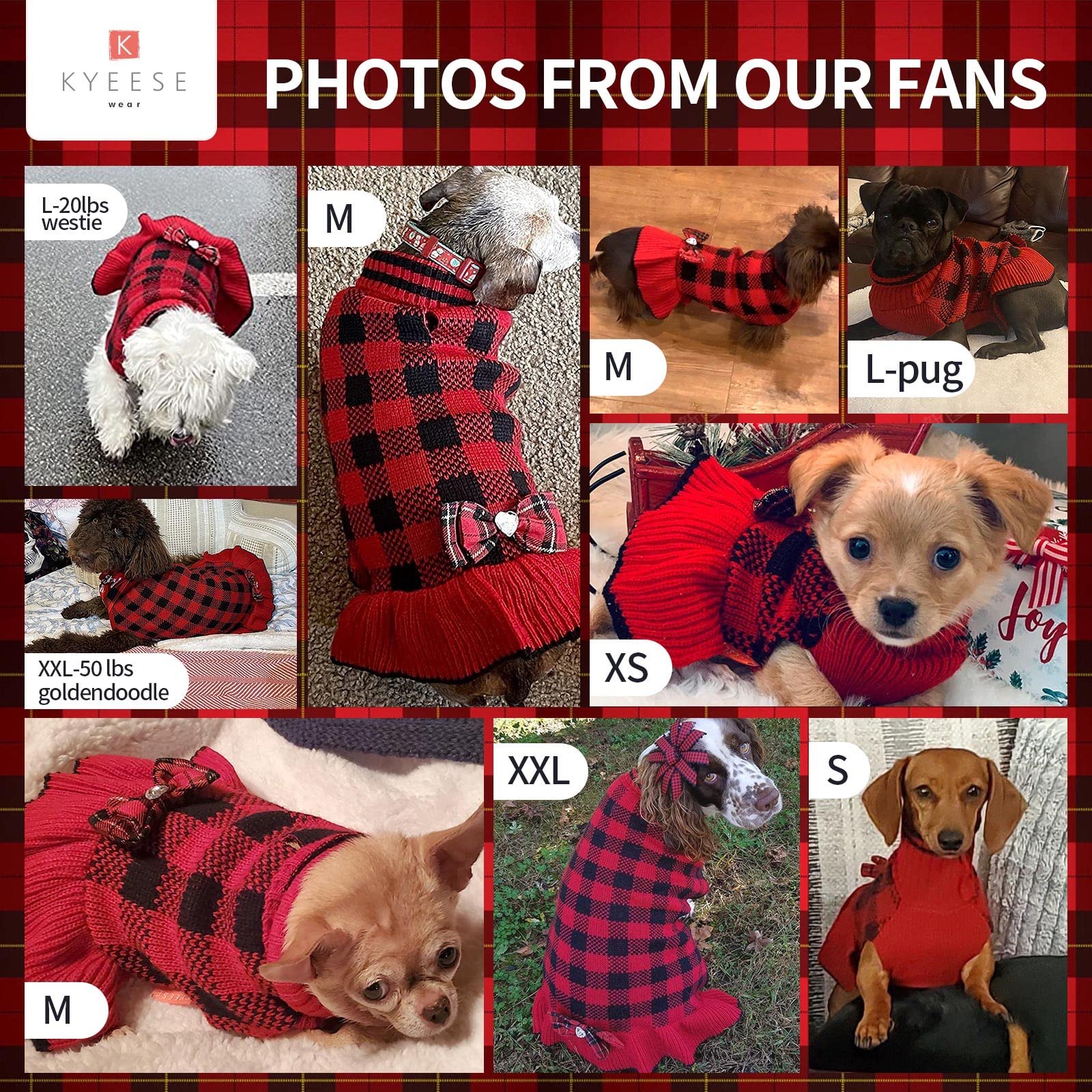 Kyeese Christmas Dog Sweaters Dress For Small Medium Dogs With Leash Hole Checkered Dog Sweaters Turtleneck With Bowtie Dog Apparel For Winter