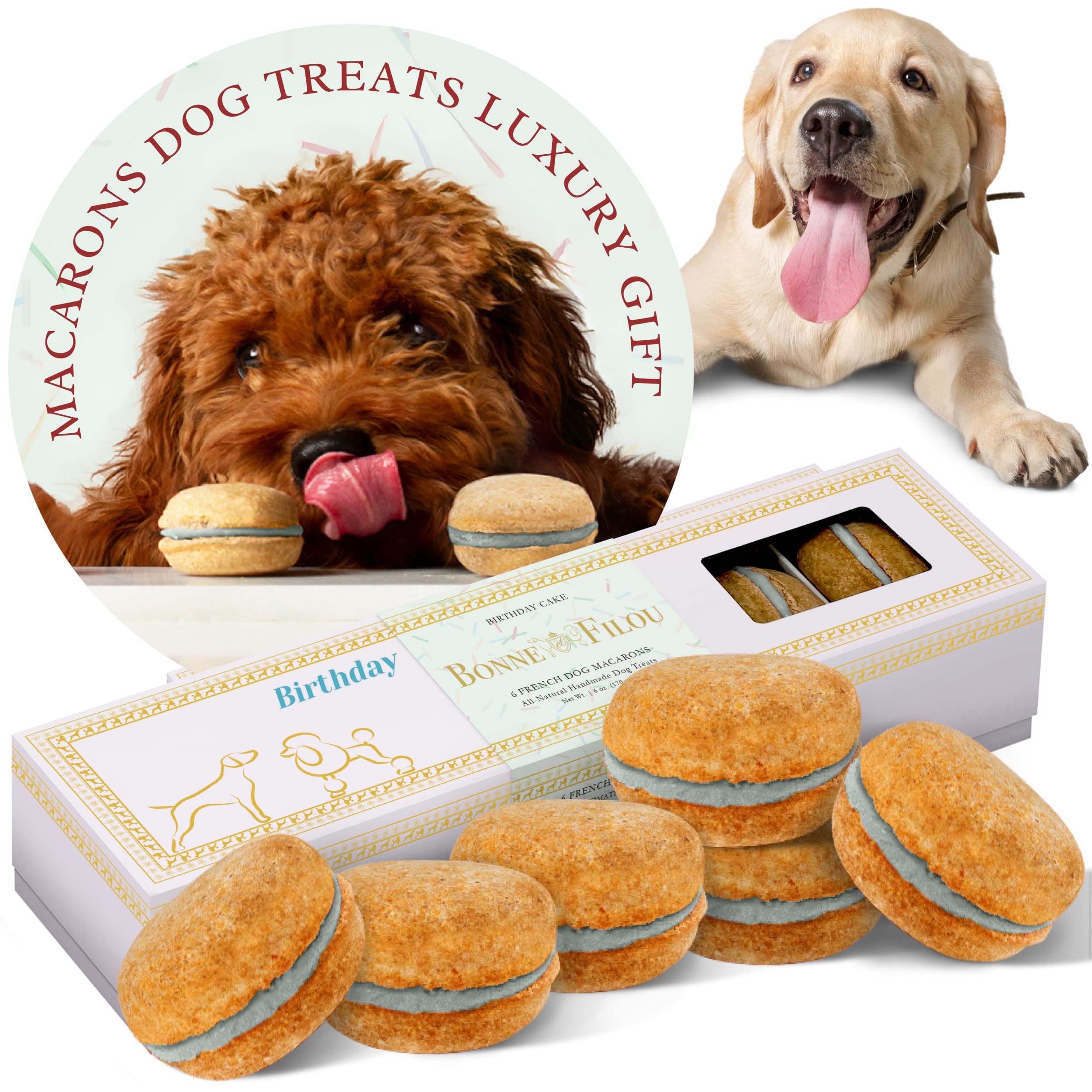 Bonne et Filou Dog Treats Rose Cupcakes, Dog Birthday Gift for Medium to Large Breed - Gourmet Macaron Cakes, Healthy & Deliciou