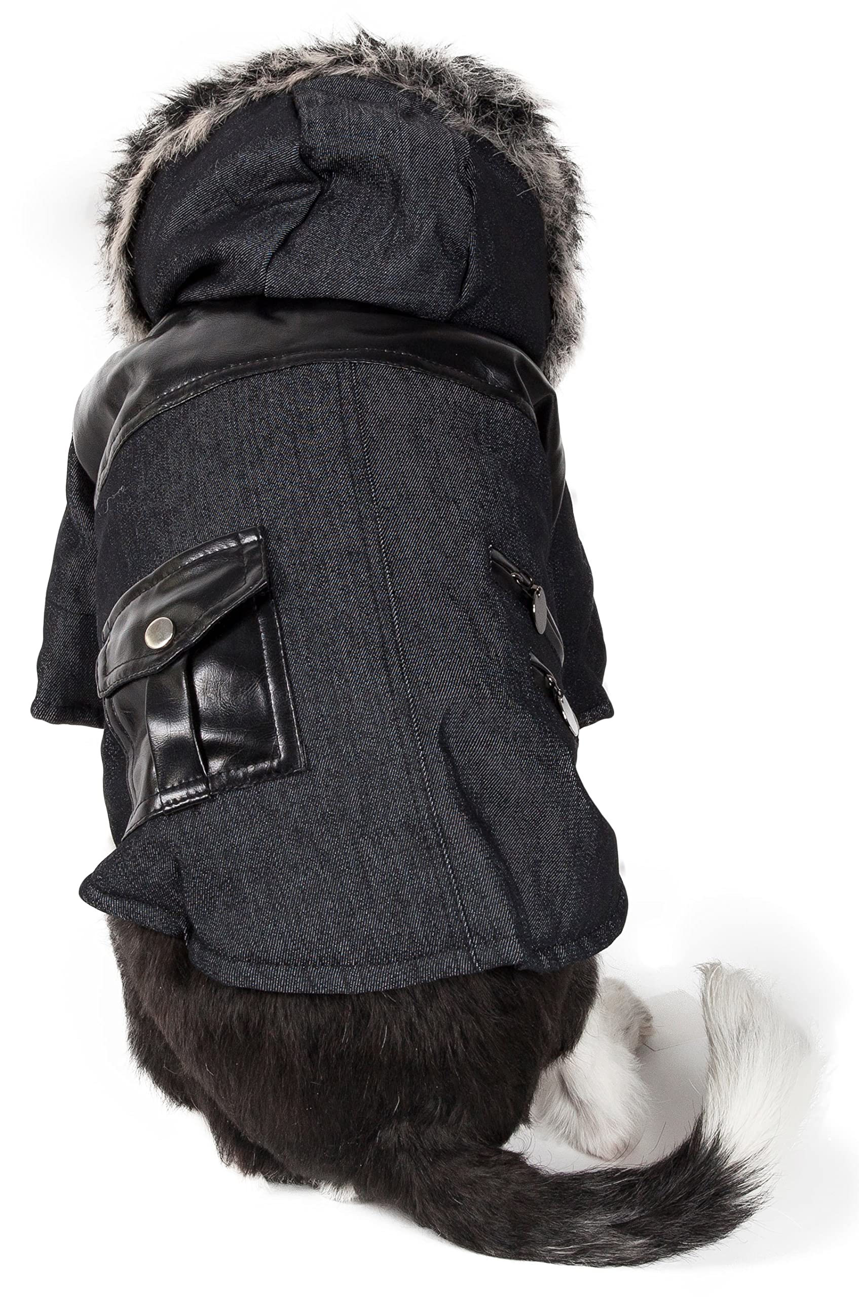 Pet Life Ruff-Choppered Denim Fashioned Wool Dog Coat - Fall and Winter Dog Jacket with Designer Trims and Details