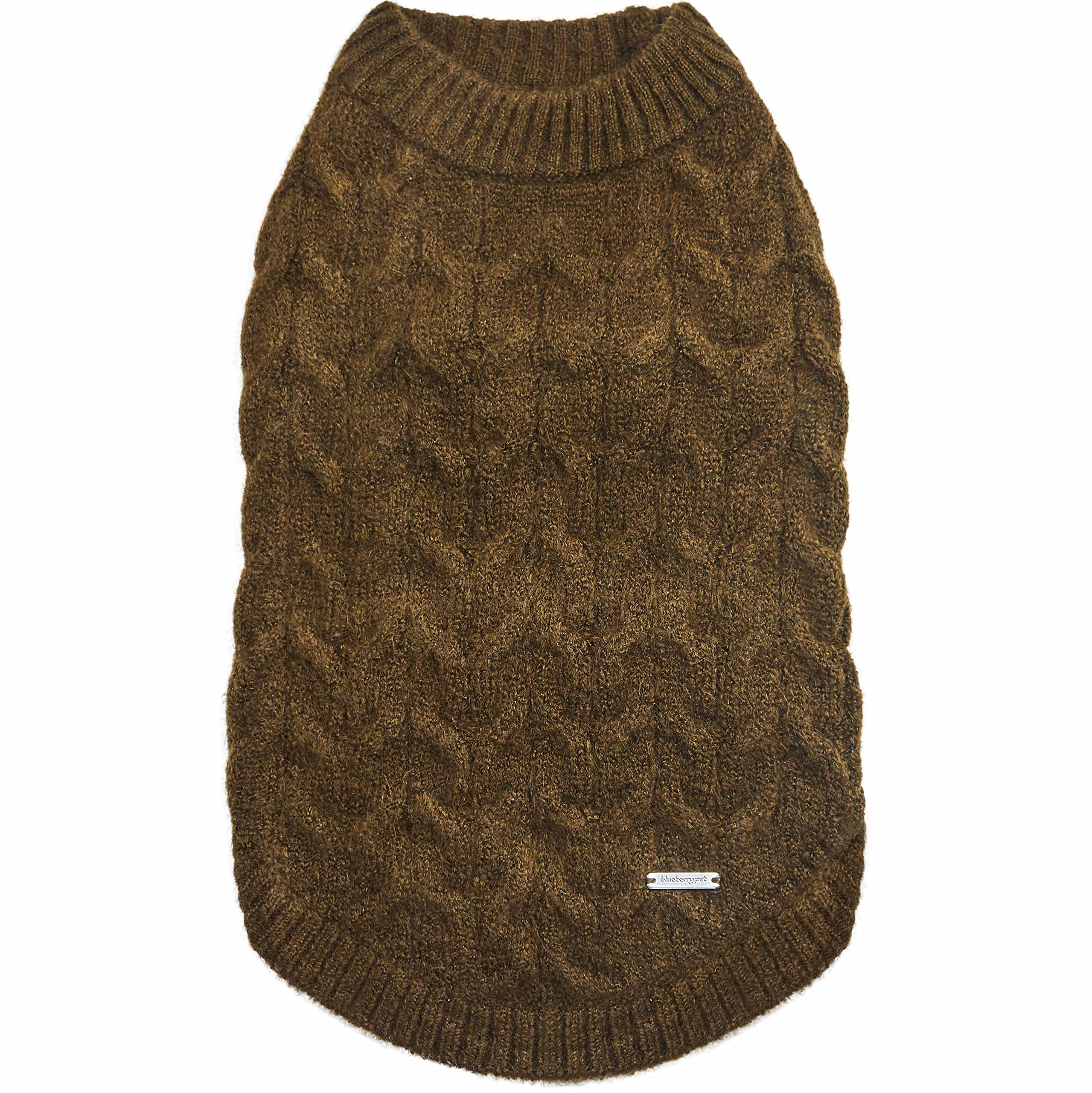 Blueberry Pet Classic Fuzzy Textured Knit Pullover Crew-Neck Dog Sweater In Dark Olive, Back Length 22', Pack Of 1 Clothes For Dogs