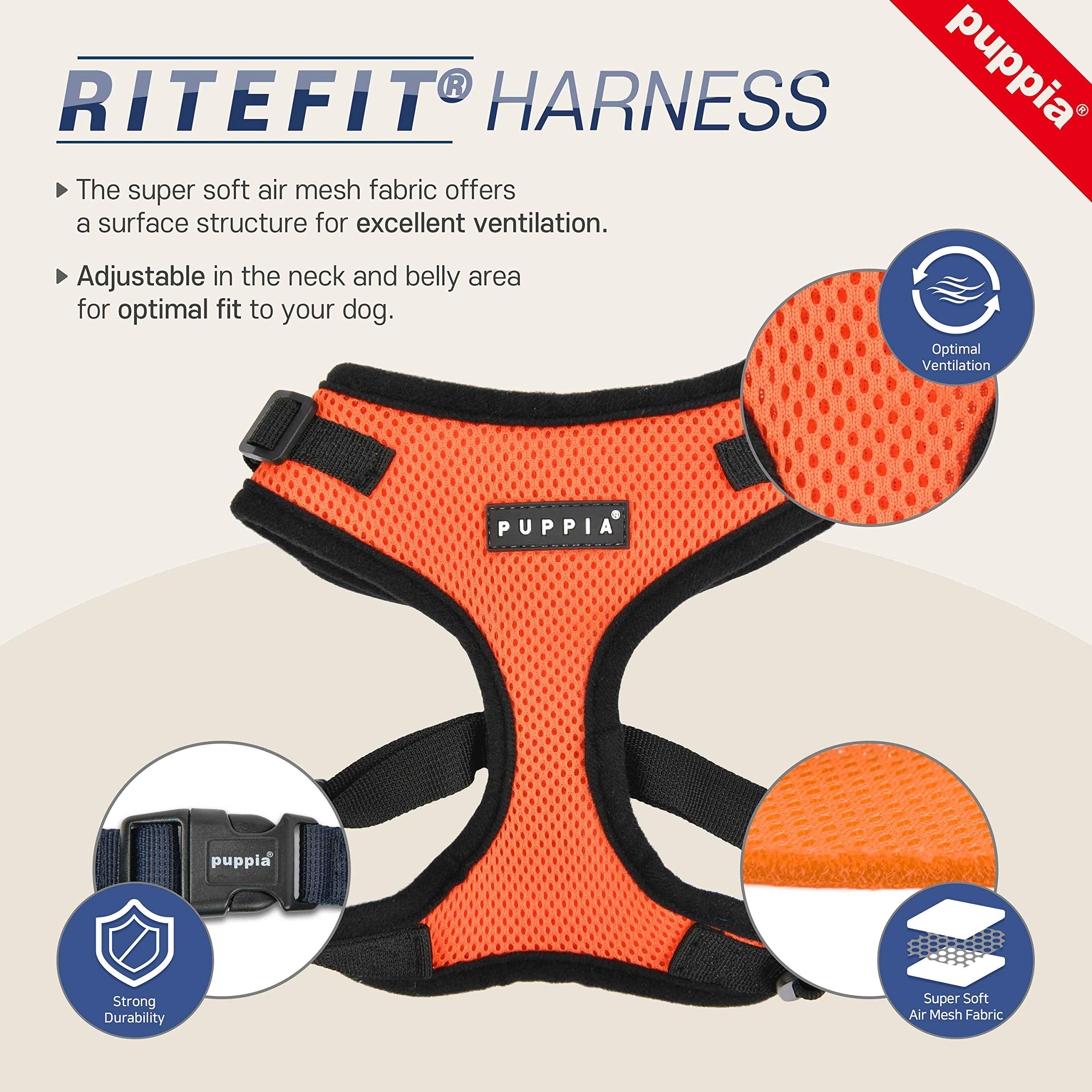 Puppia Authentic Ritefit Harness With Adjustable Neck, Medium, Beige