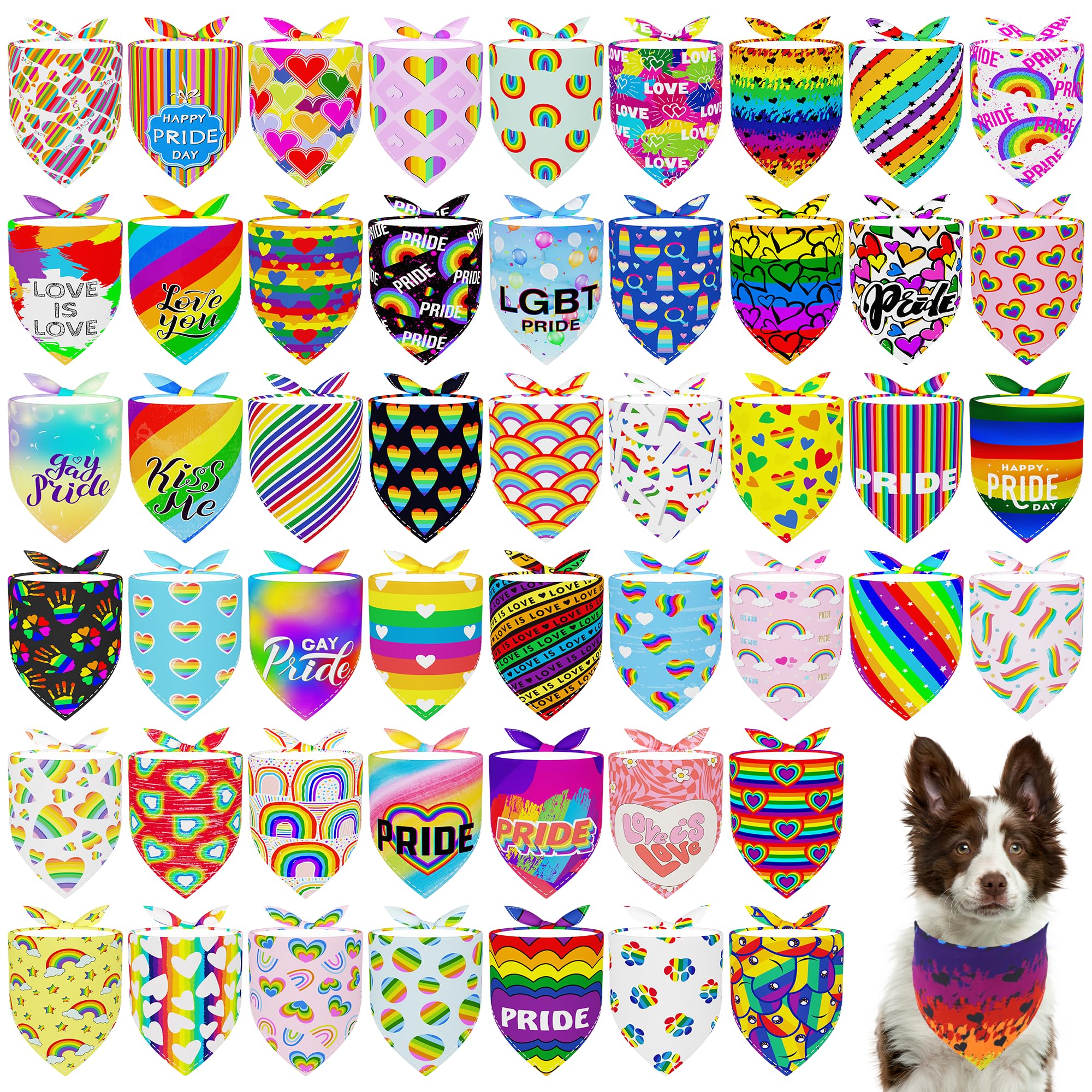 Jpgdn 50Pcs Pride Day Dog Bandanas Large Bulk For Large Extra Large Xl Xxl Boys Girls Adjustable Triangle Bibs Scarves Kerchief 