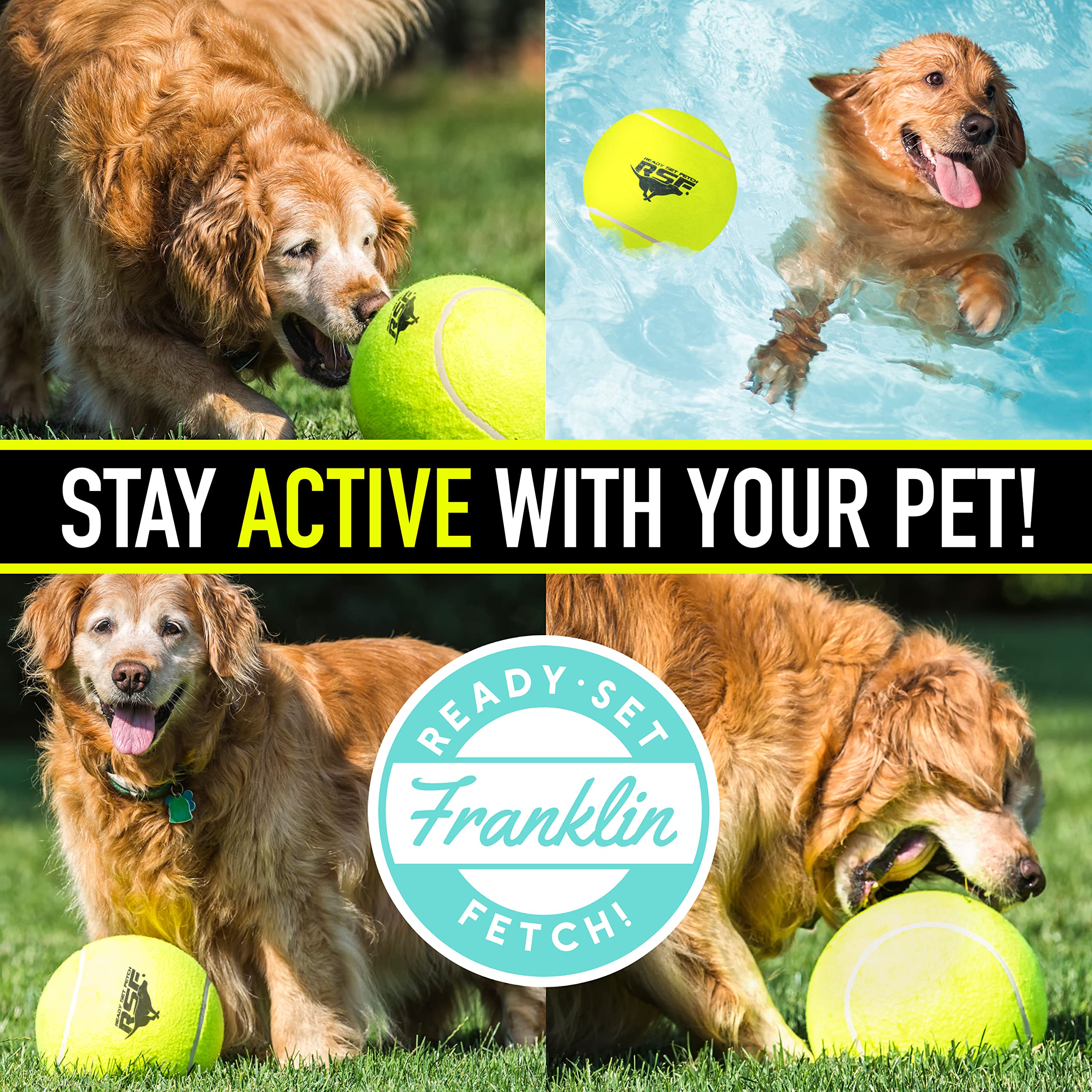 Franklin Pet Supply Oversized Dog Tennis Ball - 8.5" Jumbo Yellow/White - Pump Included