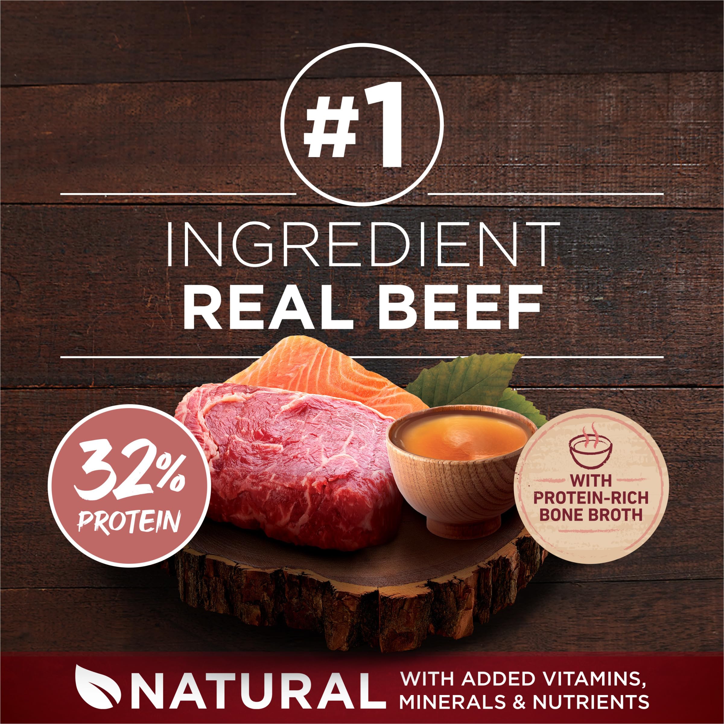 Purina ONE Natural High Protein Dry Dog Food Dry True Instinct with Real Beef and Salmon With Bone Broth and Added Vitamins, Min