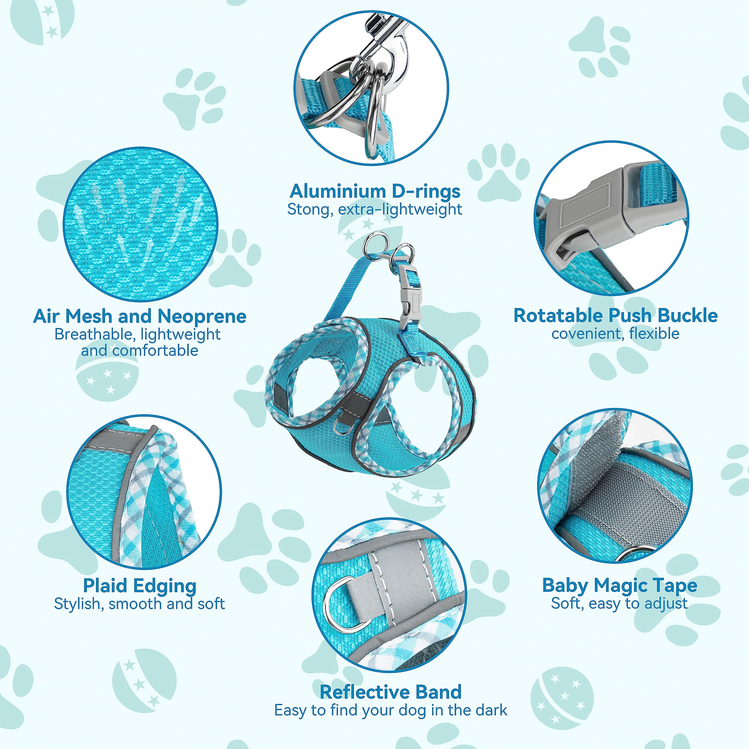 Small Dog Harness & Leash Set - No Pull Adjustable Reflective Breathable Mesh Step-in Harness for Extra Small/Small Medium Dogs